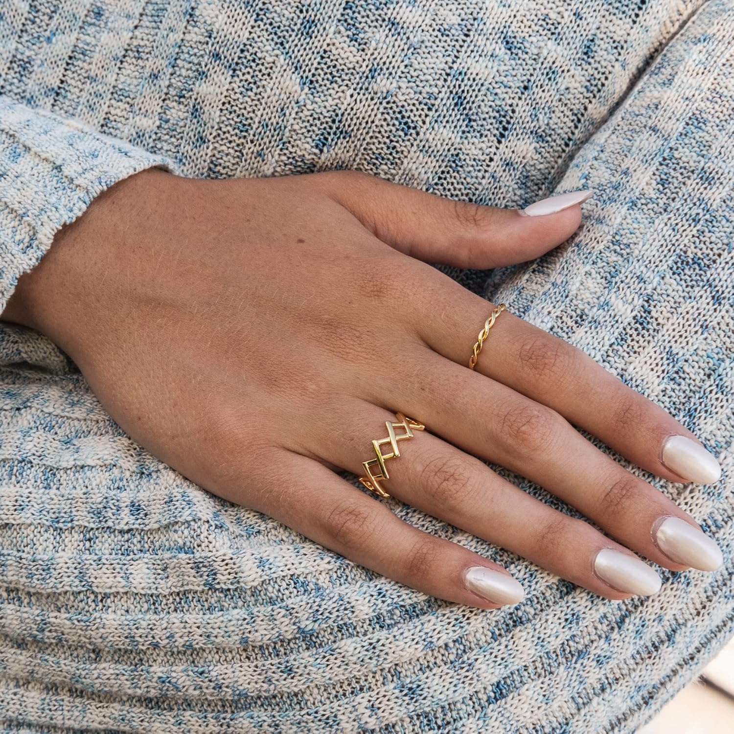 BLOSSOM & HUE Woven Braided Stacking Ring | 18k Gold | Thin Dainty Band | Infinity Twist Eternity Edition | .925 Sterling Silver - Image 3