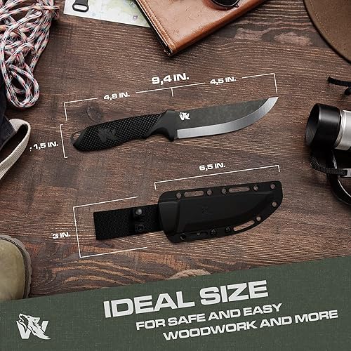 Miniatura 5 de ODENWOLF W-SCANDI Full Tang Survival Knife with Sheath - Stylish Tactical Fixed Blade - Made of D2 Steel - Bushcraft and Camping Knife Survival