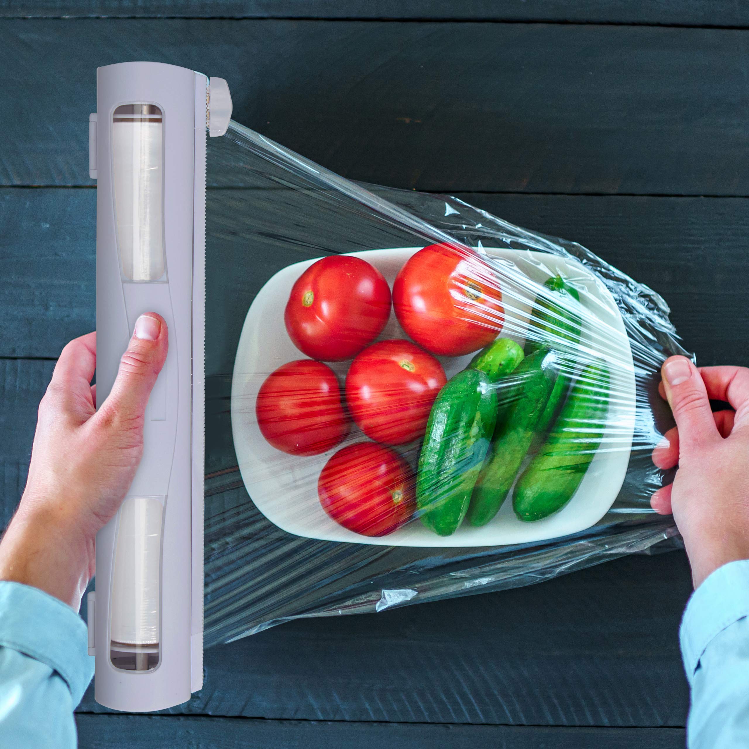 Relaxdays Distributeur film alimentaire, lot de 2, pour papier aluminium et cellophane, fenêtre de visualisation, gris