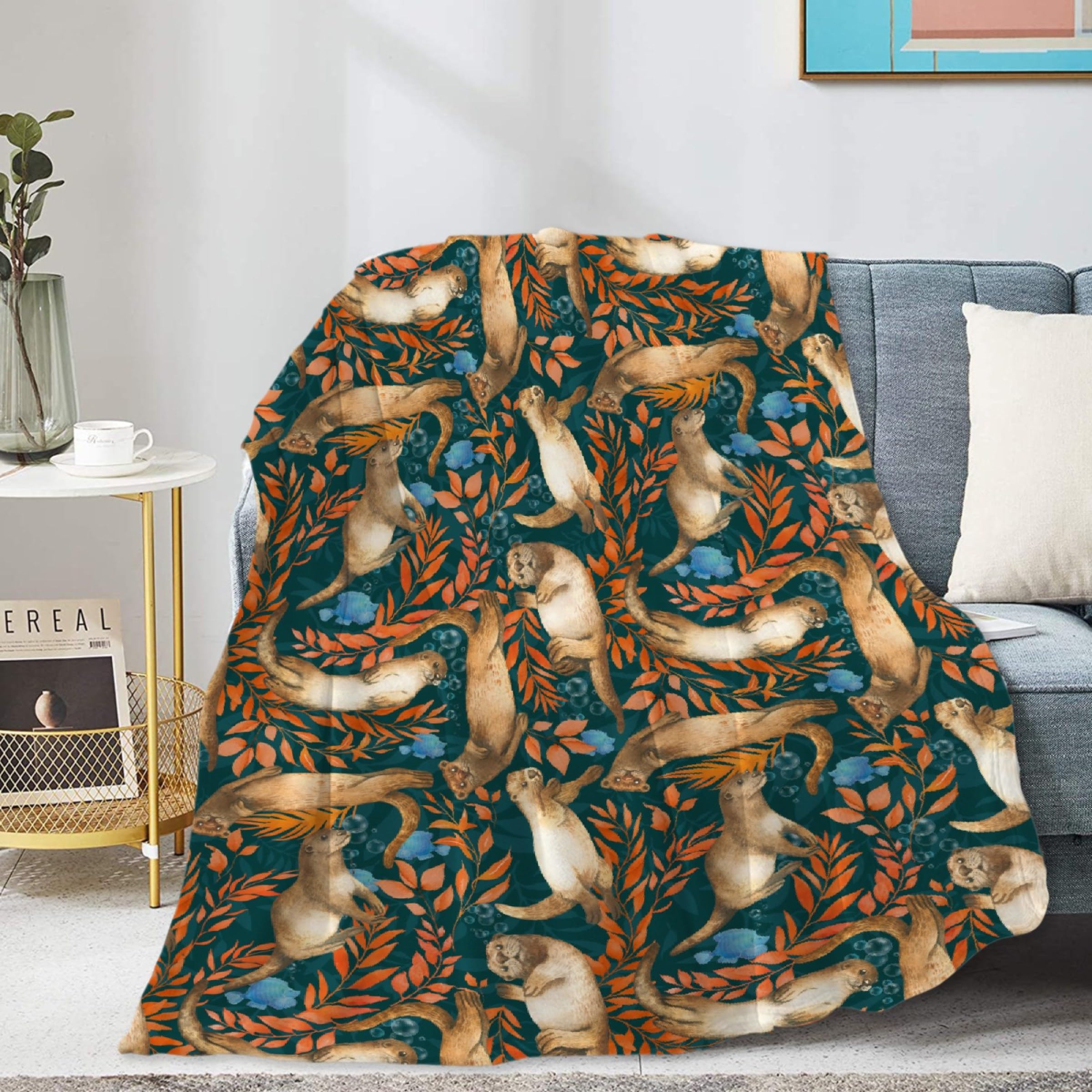 JOCASA Ocean Otters Blanket Gifts Flannel Lightweight Soft Cozy Blankets Throws Sea Theme Baby Blankets Girls Boys Kids Adult Couch Sofa Bedding 60