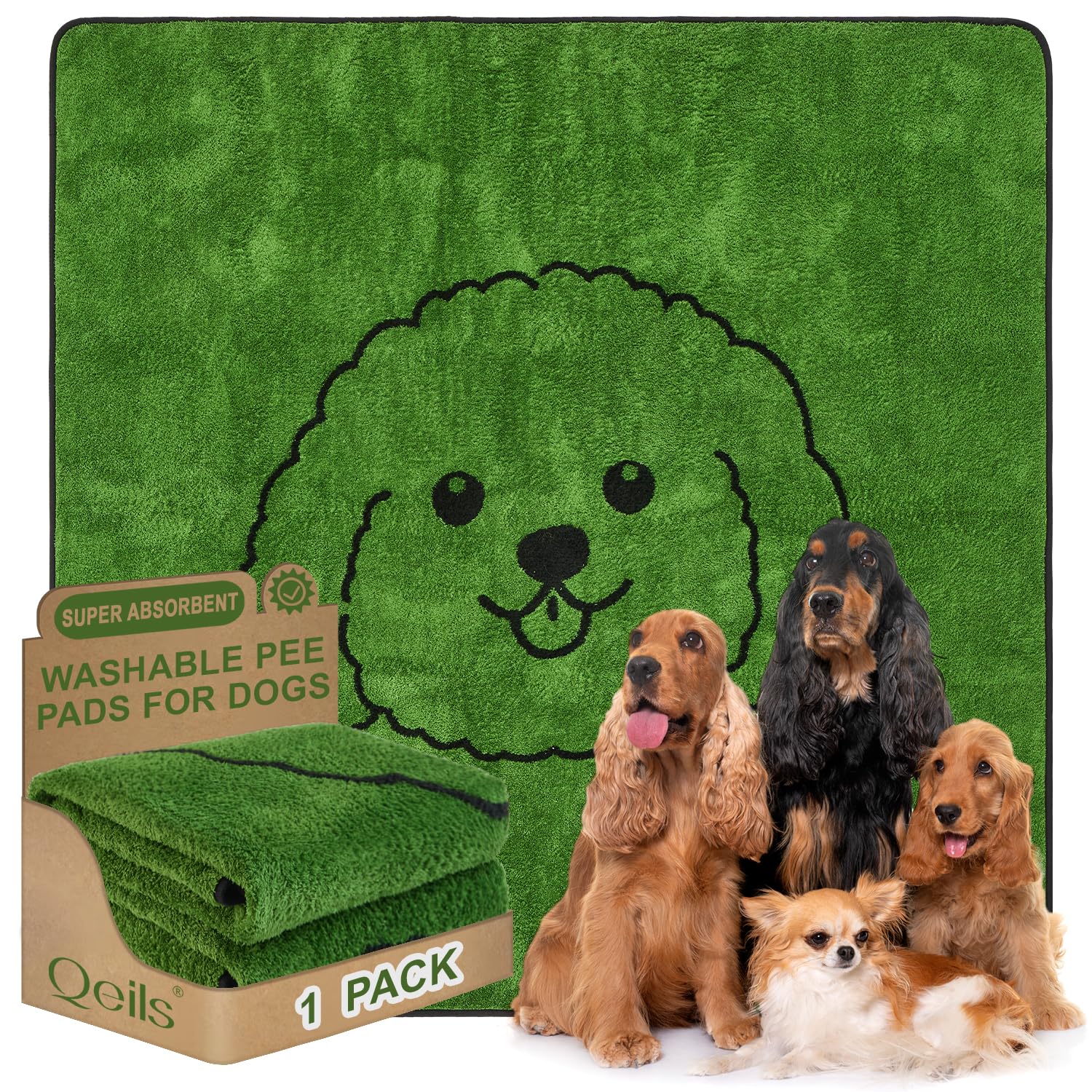 Qeils Reusable Puppy Pads, Extra Large Washable Pee Pads for Dogs Durable Absorbent Leakproof Dog Training Pads for Floor,Couch, Bed, Non-Slip Wee Wee Pads Potty Pads 72"x72"