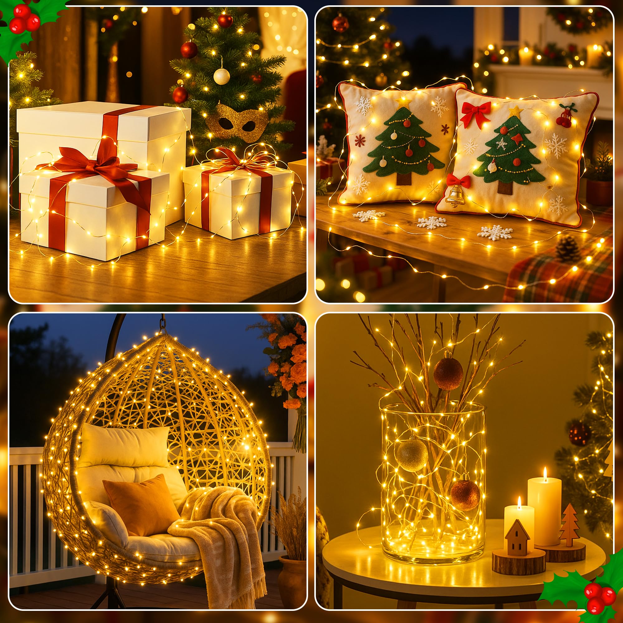Lichterkette mit 50 LEDs, batteriebetrieben, mit Timer, 8 Modi, USB-Mini-Funkel-Licht, kleine Lichterkette für Kranz, Vase, Schlafzimmer, DIY, Hochzeit, Party, Dekoration, Warmweiß, 8 Stück