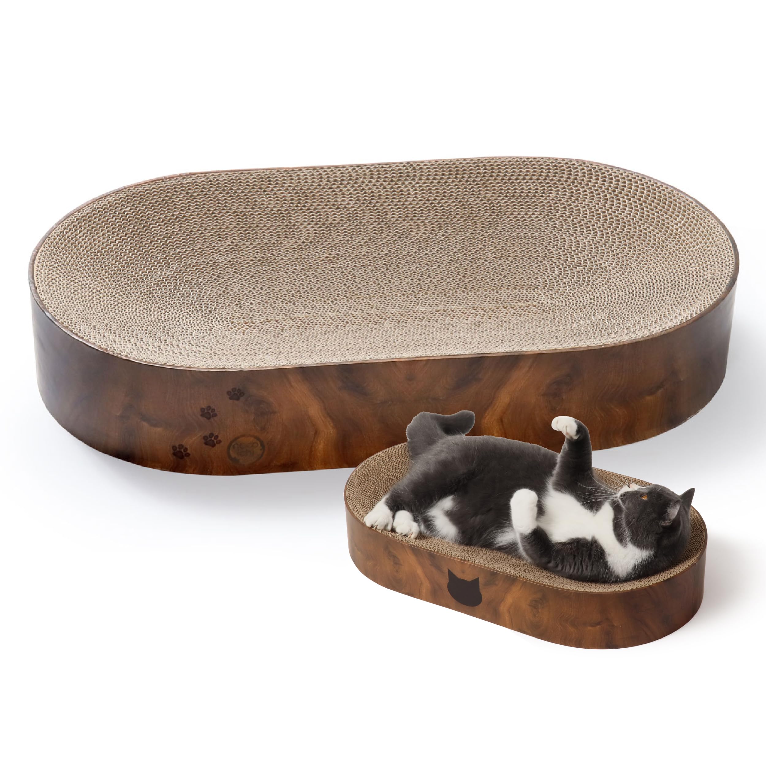 Necoichi Cat Scratcher Bowl Capsuke for Indoor Cats - Cat Scratching Lounger with Reversible Usability and Extra Comfort for Lounge, Cardboard Bed Couch(XL, Dark Cherry)