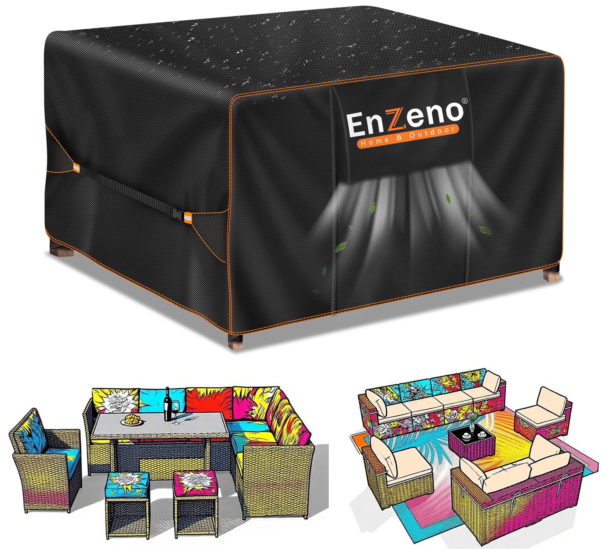 Enzeno Cube Garden Furniture Covers Waterproof with Air Vent,220x220x90cm,Oxford Fabric Outdoor Patio Table Covers
