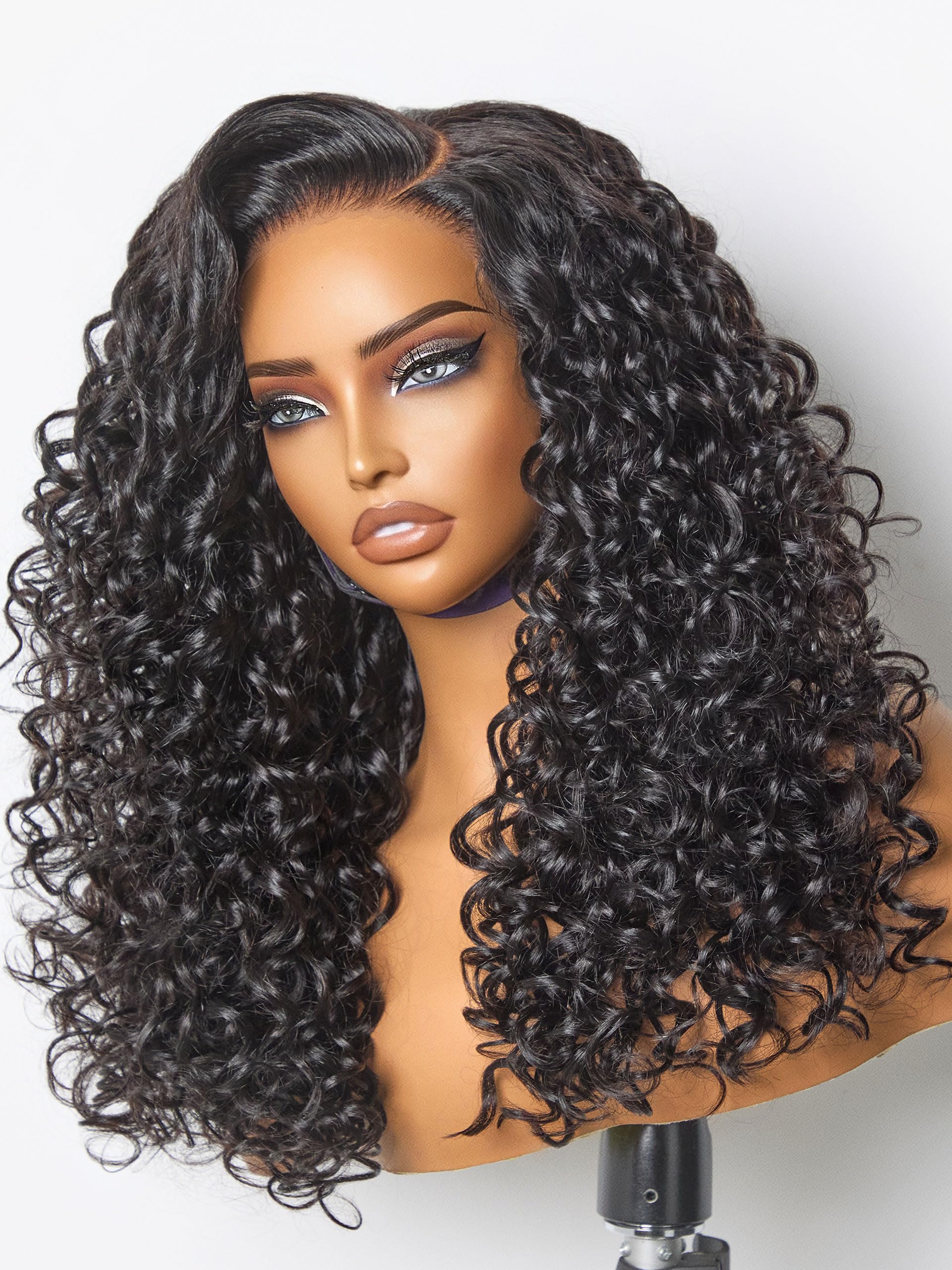 LUVME HAIR All-Day Comfort 5X5 Bouncy Curly 180% Density Glueless Wigs Human Hair Pre Plucked Pre Cut Long Black Wig Lace Closure Wigs Frontal Wigs Human Hair L