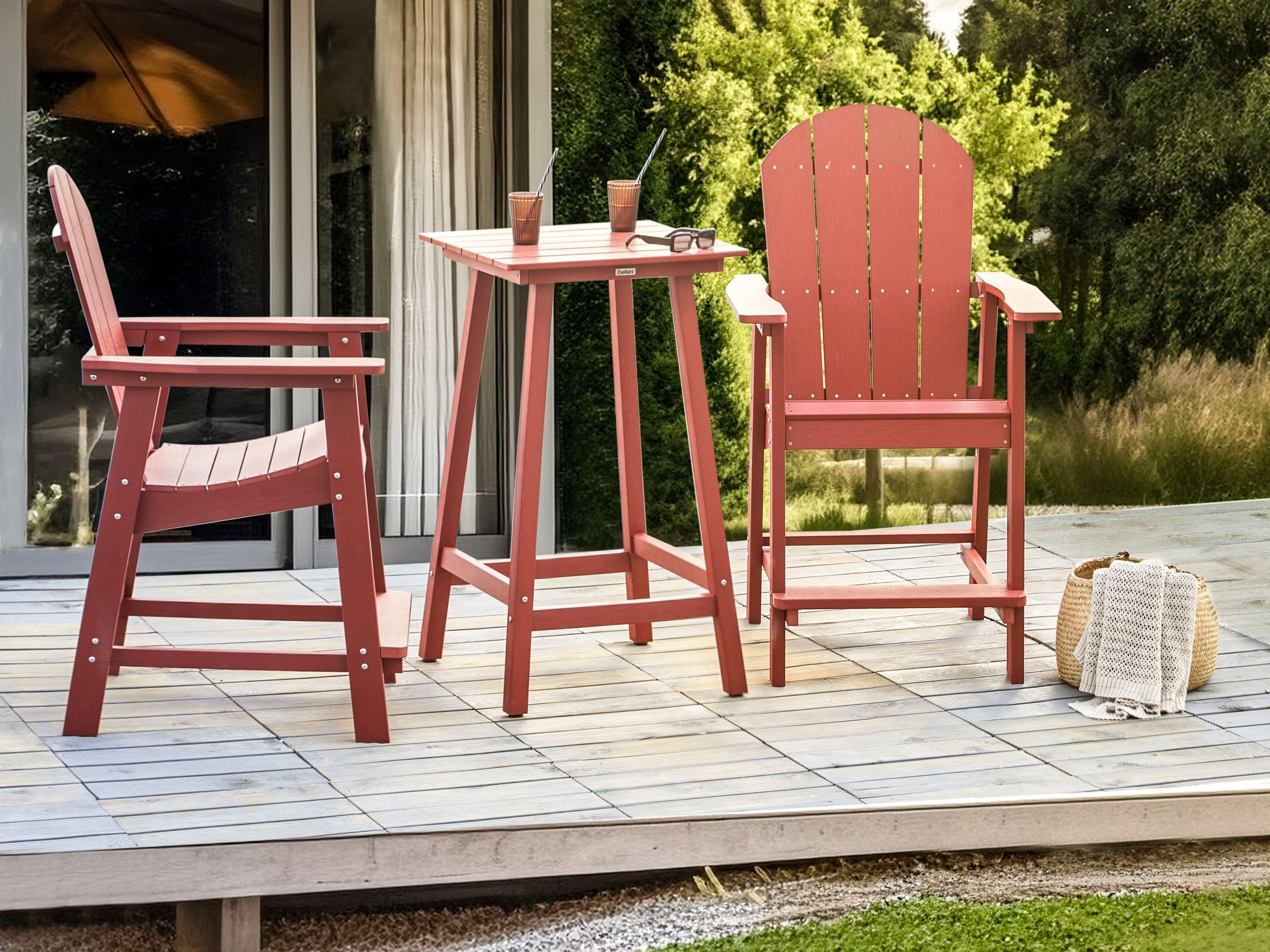 Moderner Muskoka Gartentisch Hochtisch Kunstholz Rot 60x60 cm Adirondack