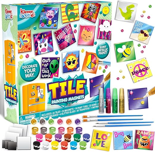 JOYIN 24 Magnetic Mini Tiles Art Kit, Creativity DIY Paint, Arts and Crafts for Kids, DIY Supplies for Party Favors, Family Activity, Birthday Present, Toys Gifts for Boys and Girls
