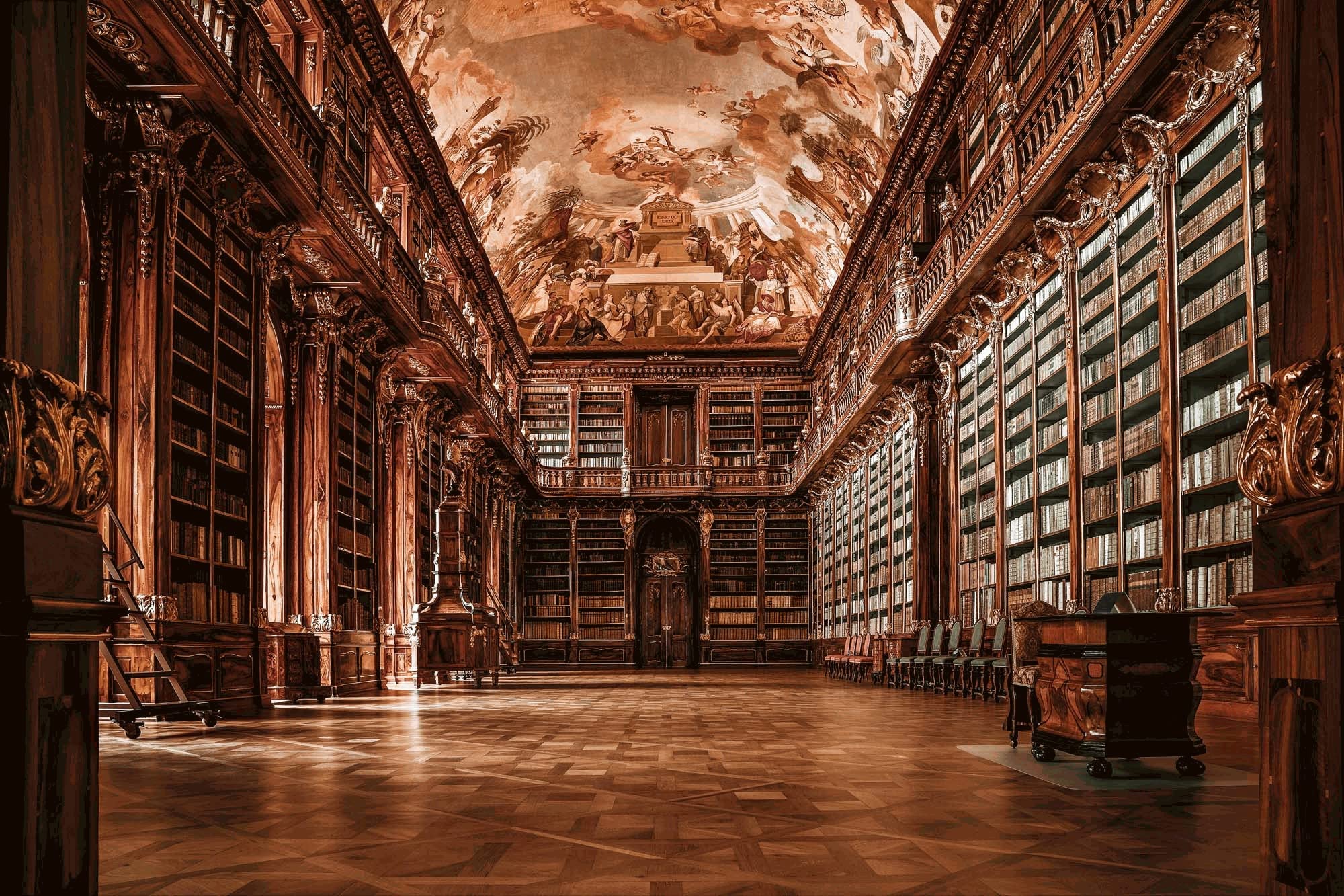 Fototapeta z włókniny, pusta biblioteka, 375 x 250 cm (w zestawie klej), tapeta z włókniny, tapeta ścienna, obrazy ścienne – tapeta do salonu, sypialni, biura, kuchni – gotowa do montażu