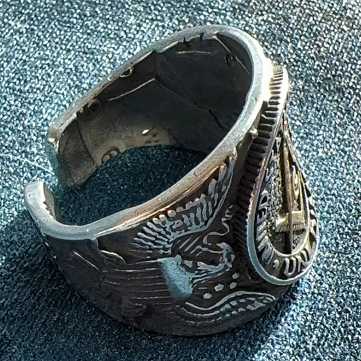Freemason Signet Ring – Handcrafted Adjustable 1964 JFK Half Dollar & 1952 Roosevelt Dime, Double-Sided Freemasonry Symbol, Unique Silver Coin Jewelry for Men & Women