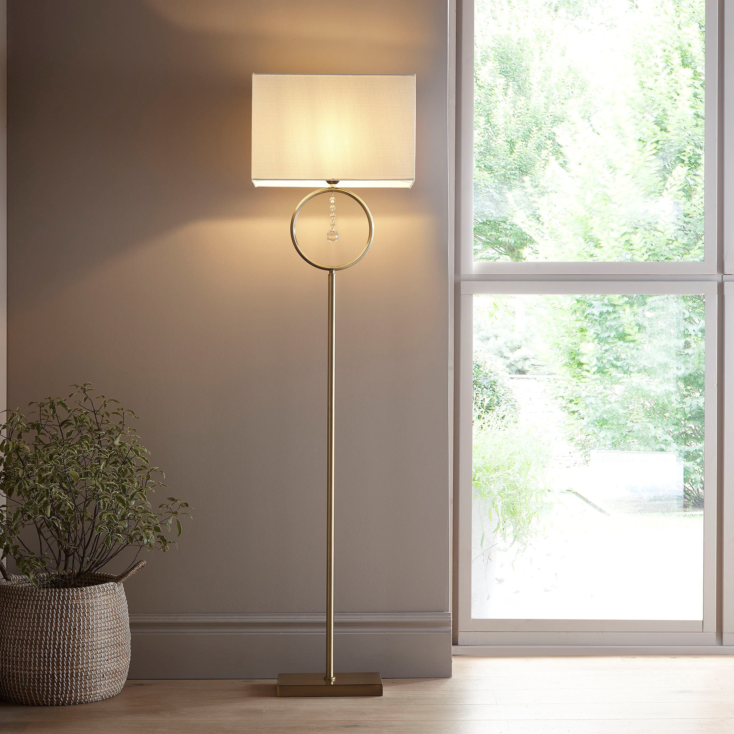 K Living Floor Lamp Lizzy Antique Brass With Cream Shade