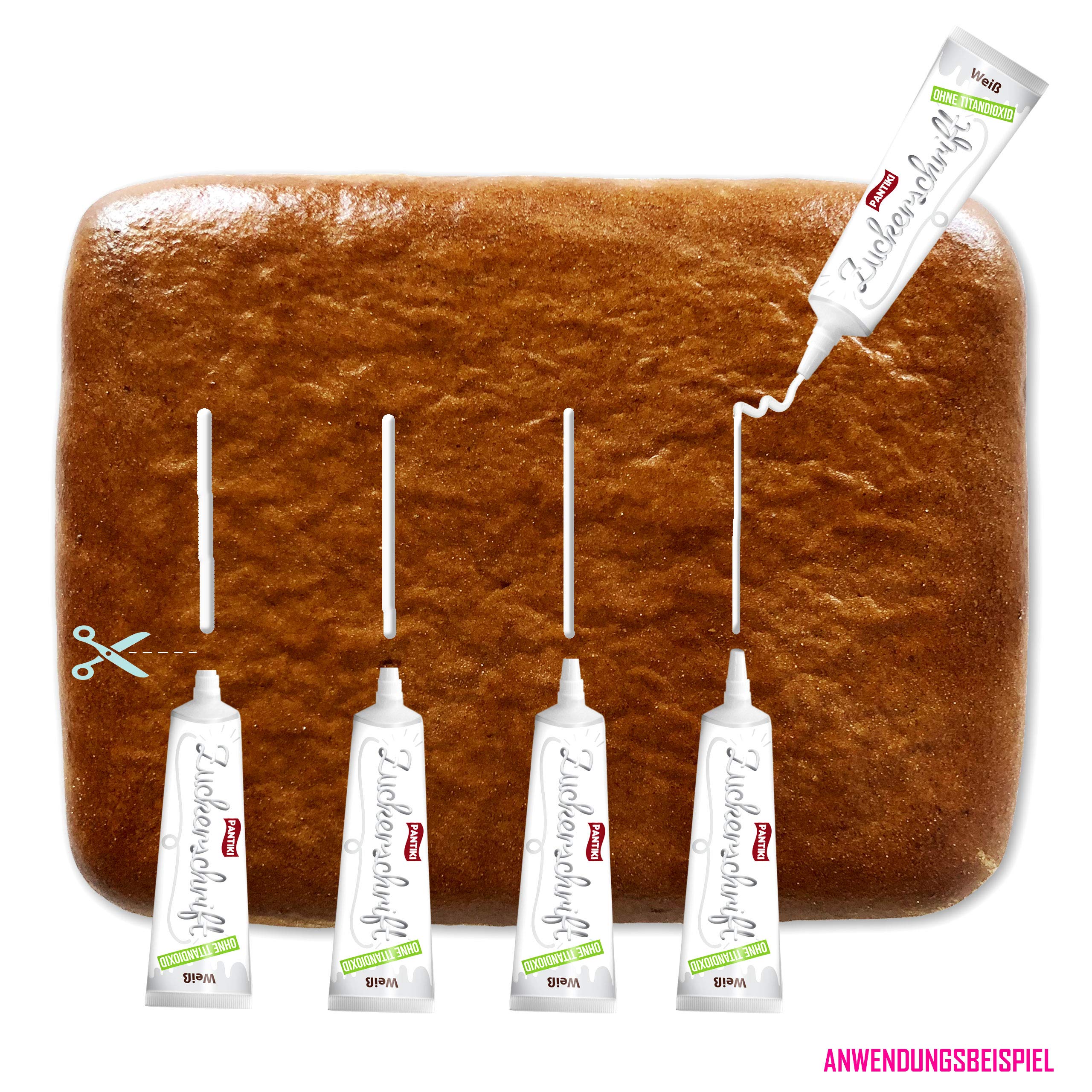 50x Zuckerschrift Tube weiß zum selber Verzieren wiederverschließbar, 24g | PANTIKI Gebäck verzieren einfach Kuchen beschriften Torten dekorieren perfekter Zuckerguss weiss deckend für Lebkuchen