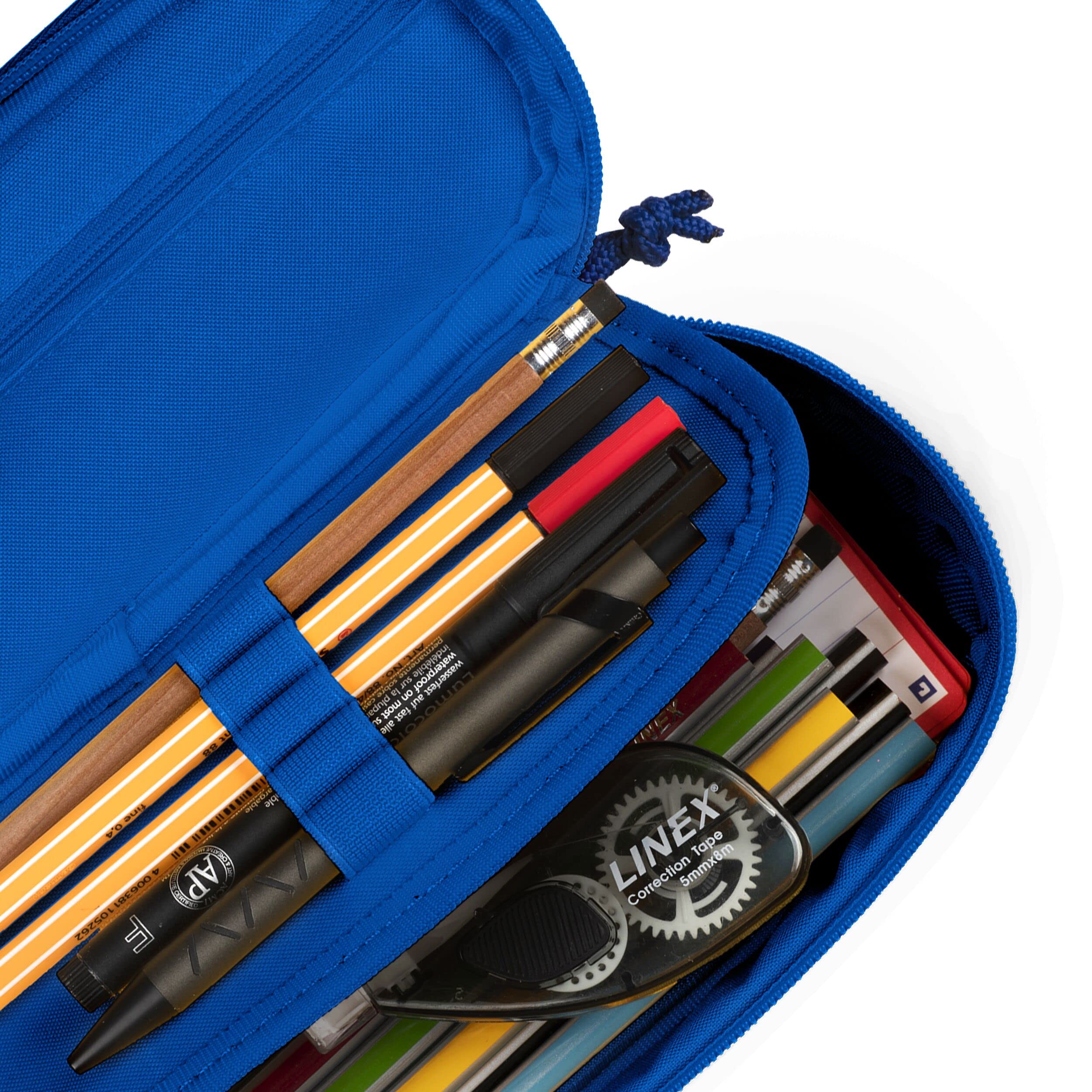 Oxford Girls Boys Oval Pencil Case with Pen Holder Durable Blue, 23x11x6cm - Image 4
