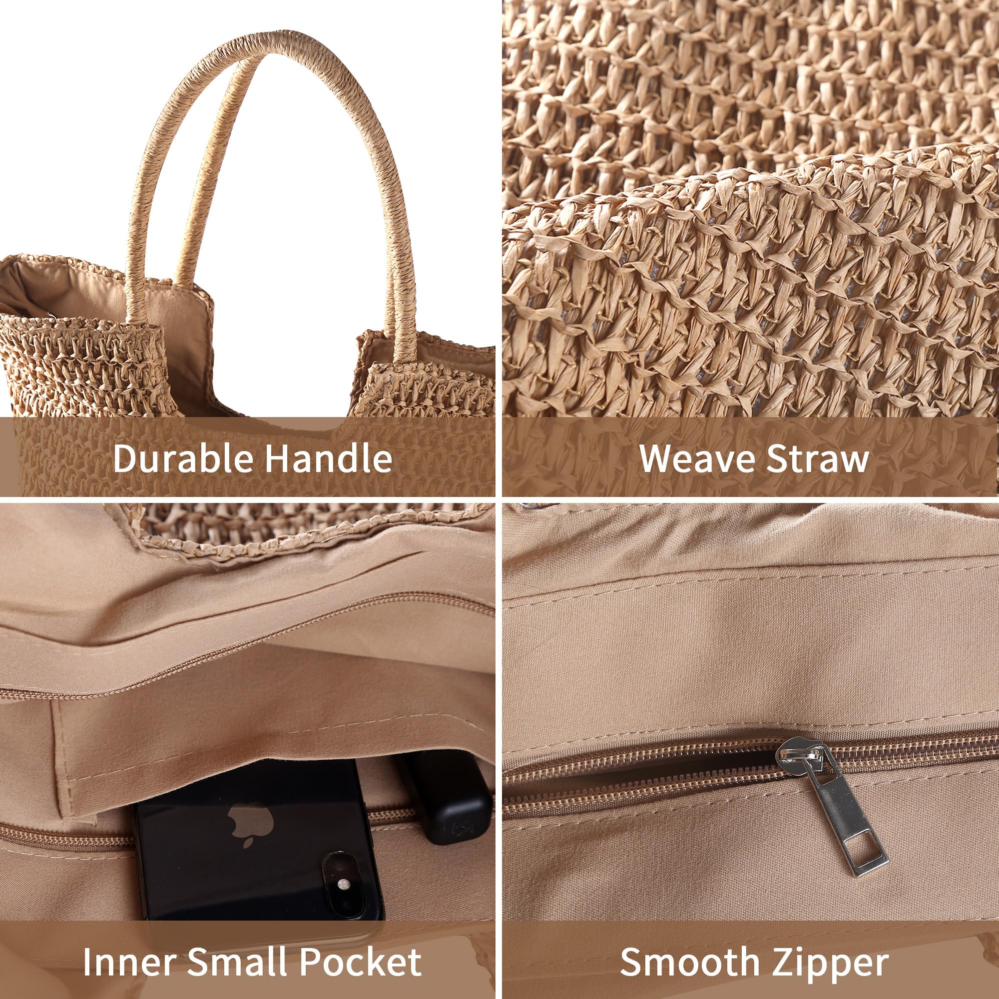 COZYOFFI Straw Beach Bag Women: Summer Bag for Travel Vacation - Woven Tote Bag for Women ?Beige?