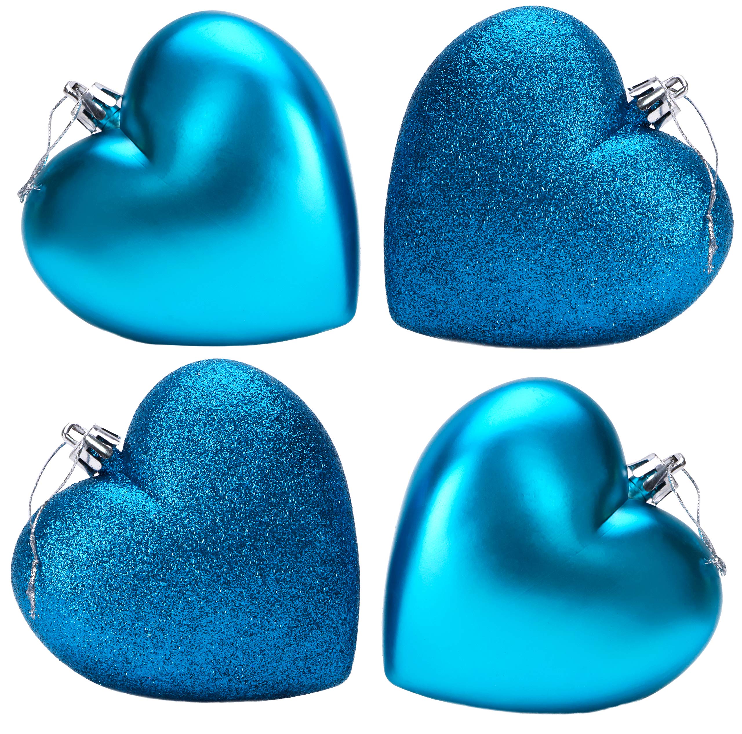 Christmas Concepts Turquoise Christmas Concepts® 4-100Mm Heart Shaped Baubles - Matte & Glitter Design - Christmas Decoration (Turquoise)
