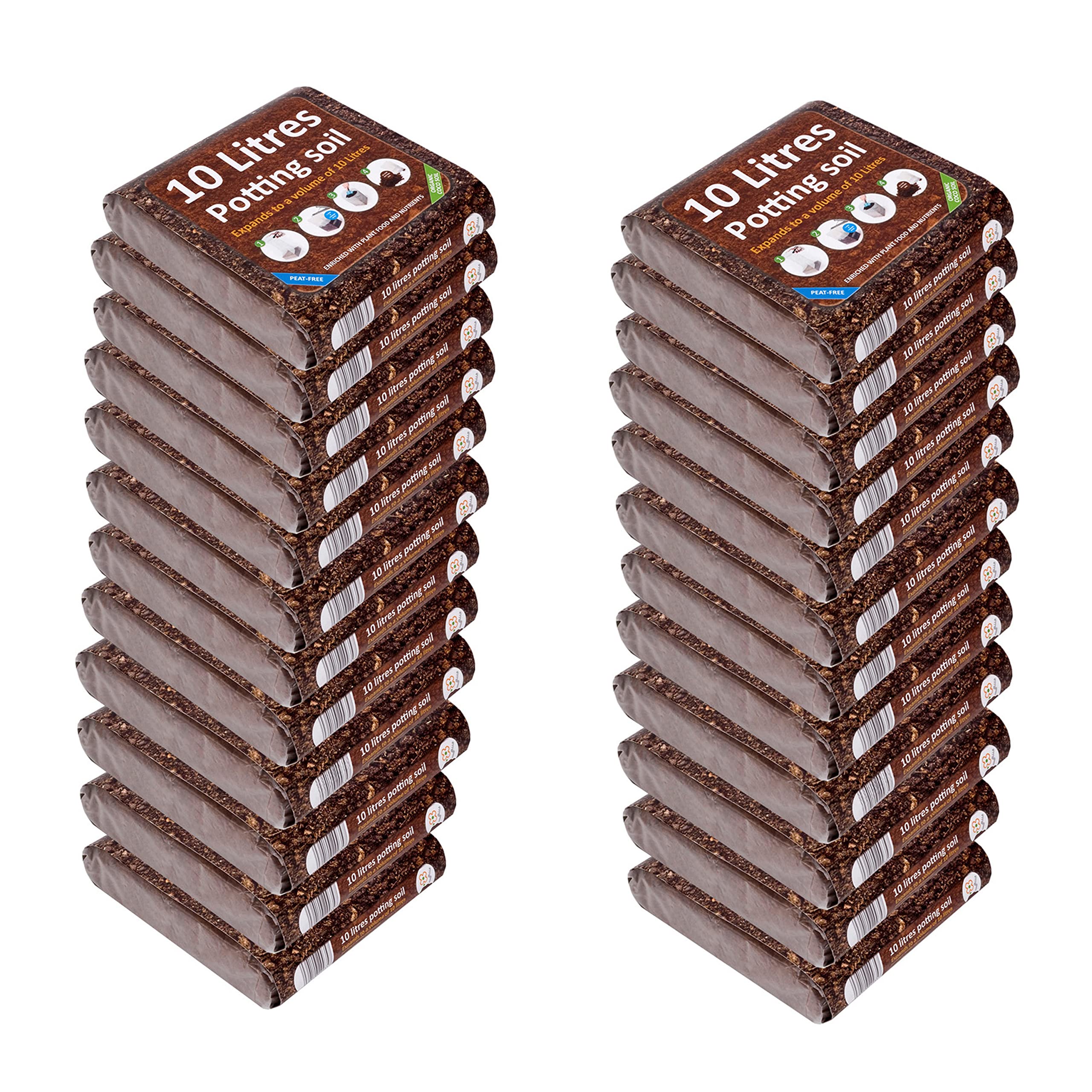 GreenBrokers 24 Packs of 10 Ltr Organic Potting Compost | Peat-Free & Nutrient-Enriched | Expands to 10 Liters | For Indoor & Outdoor Plants | Enhanced with Plant Food