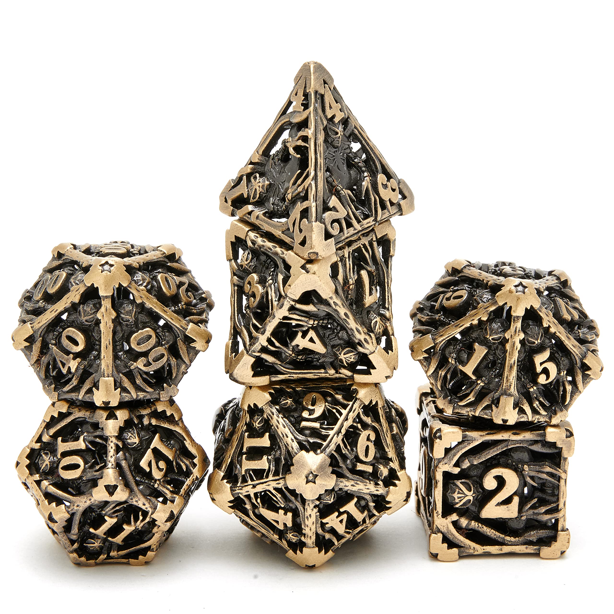 Hollow Skulls Metal DND Game Dice Set，with Metal Gift case for Dungeons and Dragons RPG MTG Table Games D&D Pathfinder Shadowrun and Math Teaching (Ancient Bronze)