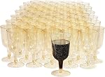 MATANA 50 Elégant verre à vin en plastique clair avec paillettes d'or (170ml) - Sturdy & Réutilisable - Anniversaires, Mariages, Noël, Fêtes du Nouvel An, BBQ, Pique-nique, Parties