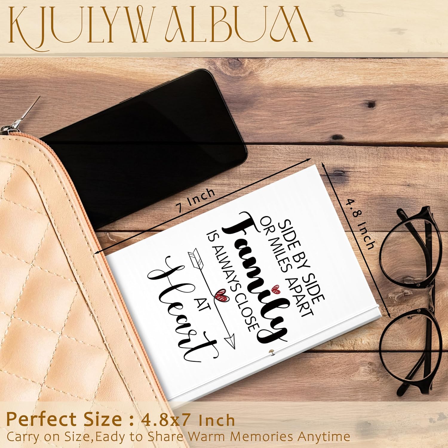 Family Small DIY Scrapbook Album 4.8x7 Inch, Side By Side or Miles Apart Family Stretchable Accordion Foldable Photo Scrapbook Memory Book Gifts for Long Distance Families