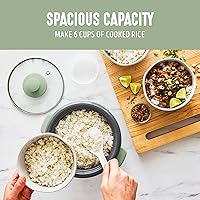 Vista 5 de GreenLife Arrocera con Olla Antiadherente Extraíble sin PFAS, 3 Tazas sin Cocinar/6 Tazas Cocidas, Diseño de Un Solo Interruptor, Función de Verde