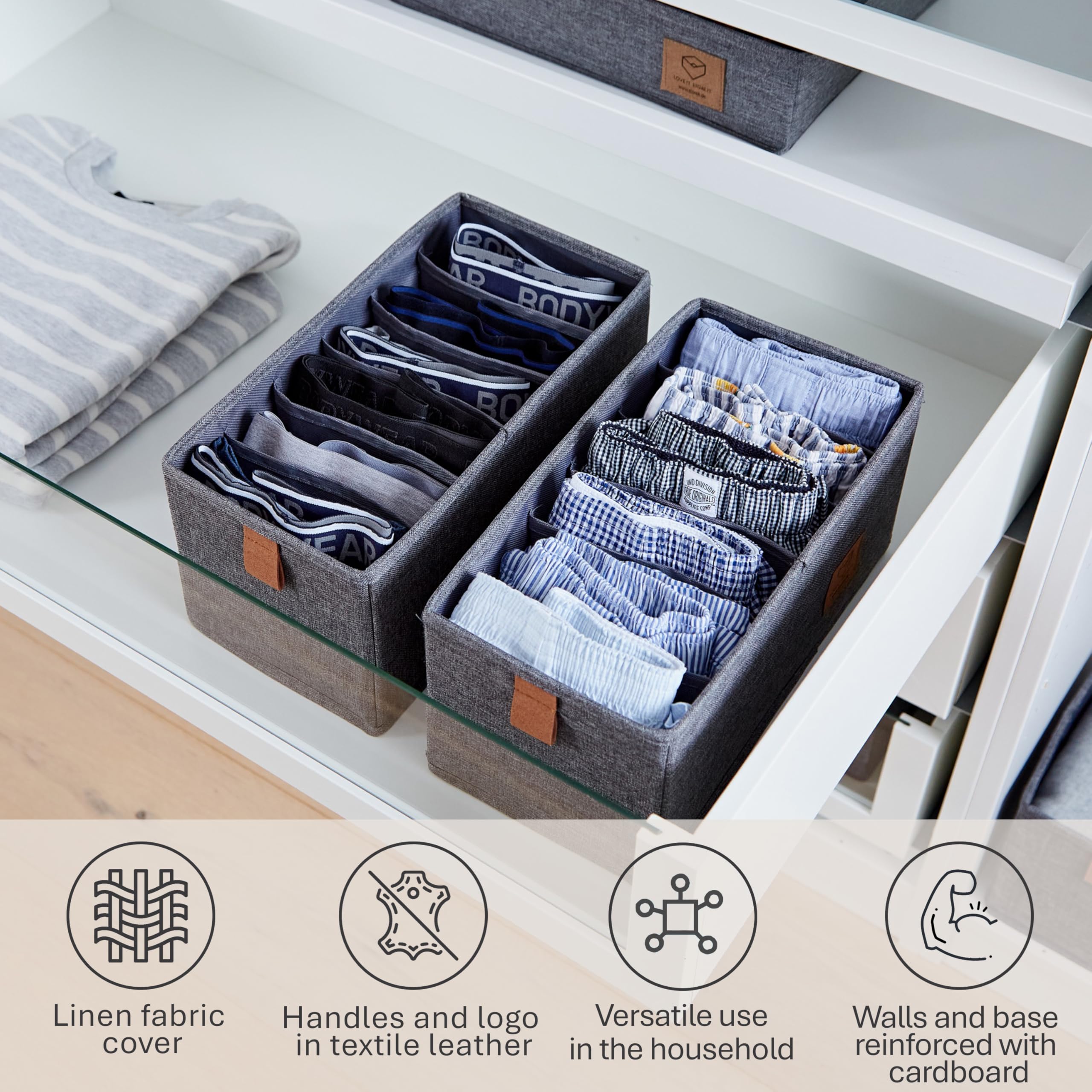 Love !T Store !T Premium Organizer do Szuflad, Szary, 2 sztuki