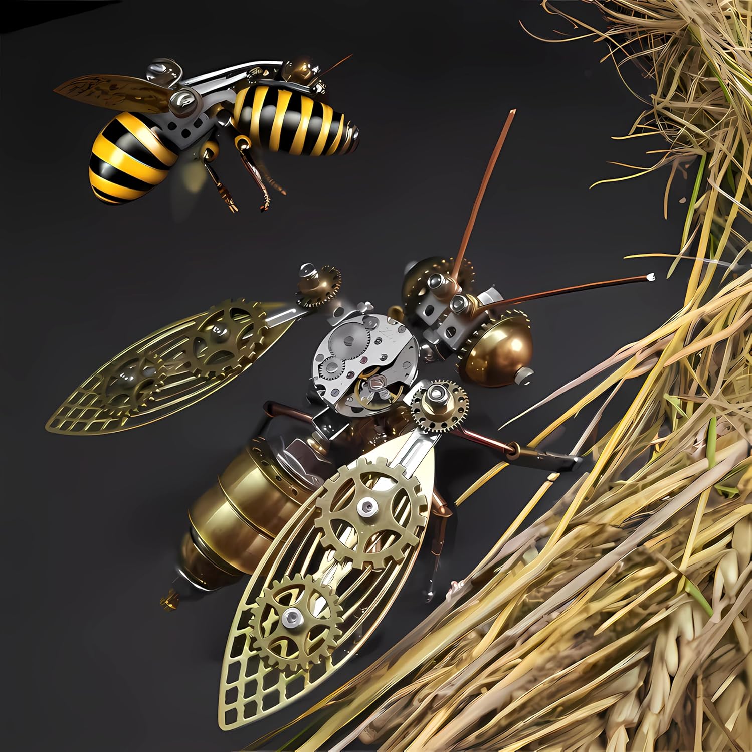 Mechanical Metal DIY 3D Bumblebee Model Kits Puzzle for Adults Insect Brass Puzzle Steampunk Electric Mechanical, Assembly DIY Gift Craft Hobby for Men (Bumblebee)