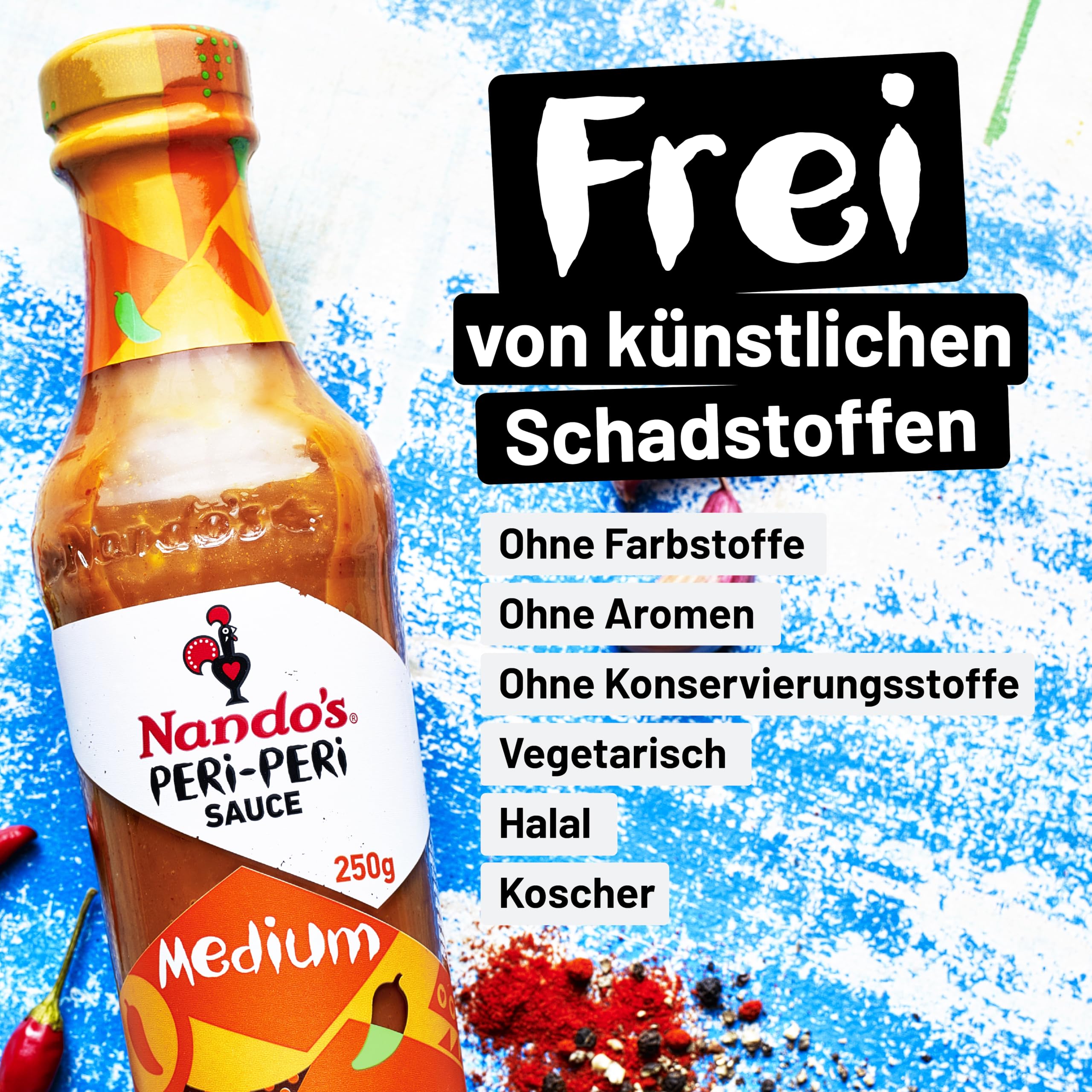 Nando's Coffret Sauces PERi-PERi - Lot de 4 x 250g – L&H, GAR, MED, HOT Combo - Sauces Pimentées Assorties
