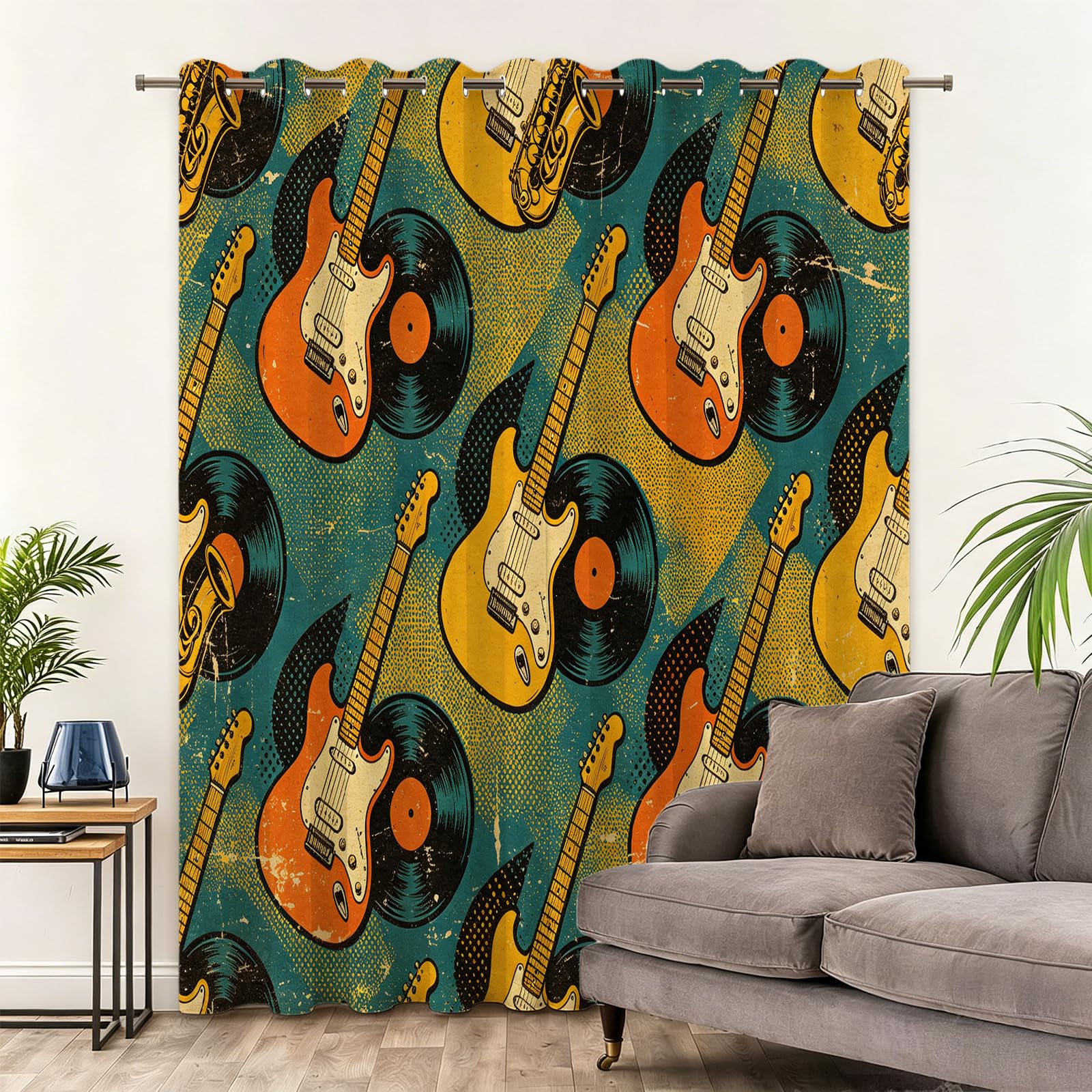 Tende Oscuranti Termiche Isolanti 140L x 260A cm (2 Pannelli) | Chitarra Elettrica Disco in Vinile Protezione Dal Calore E Dal Freddo Con Occhielli Per Grandi Soggiorno e Doppi Portoni