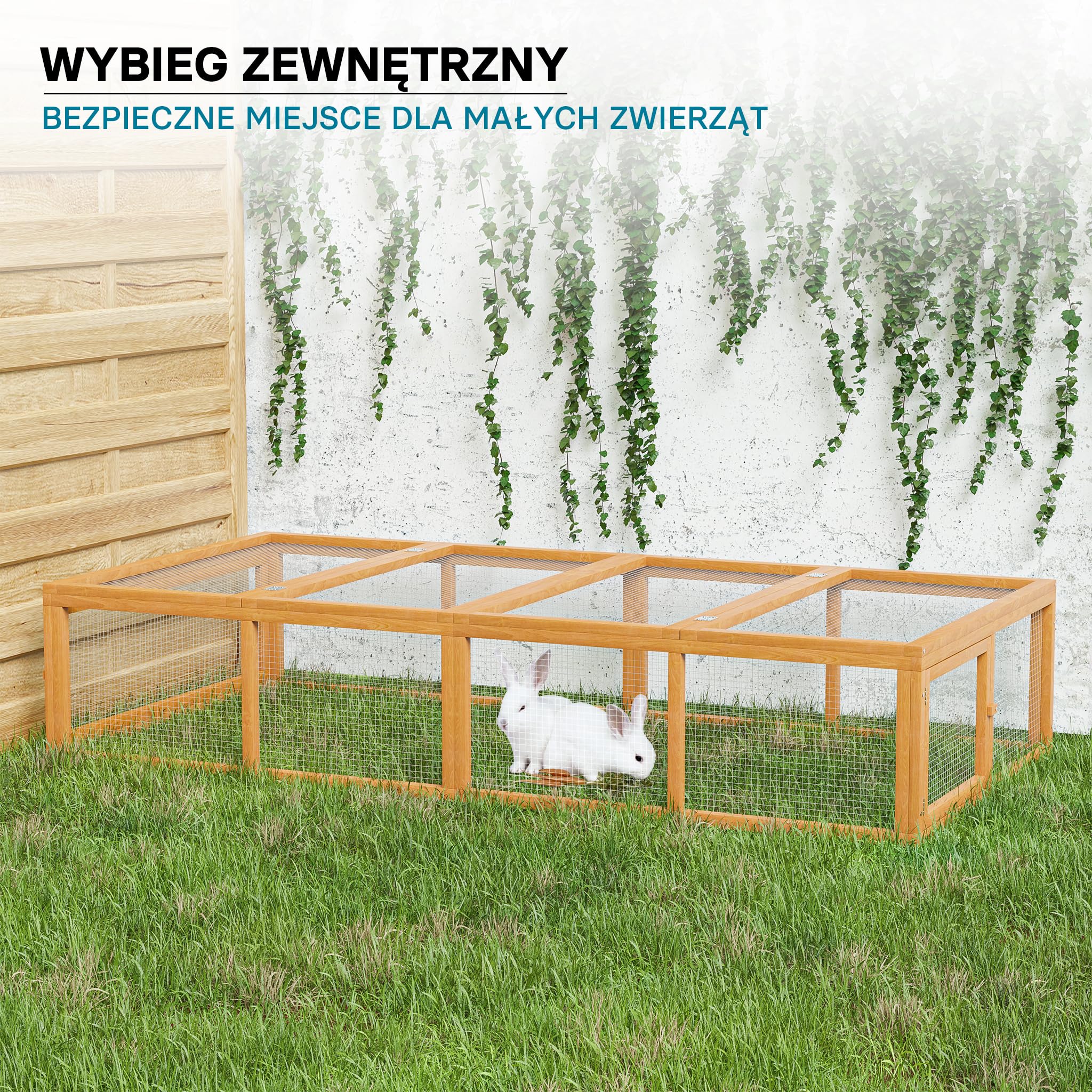 Wiltec XXL wybieg zewnętrzny drewniany 1800 x 900 x 480 mm, wybieg skrzyniowy z pokrywą na zawiasach, wybieg dla małych zwierząt dla królików i zajęcy, wybieg zewnętrzny