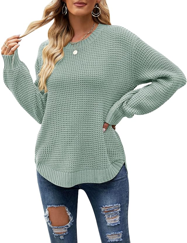 MEROKEETY Womens Winter Fall Long Sleeve Tunic Sweaters 2026 Casual Trendy Crew Neck Waffle Knit Pullover Tops Jumper