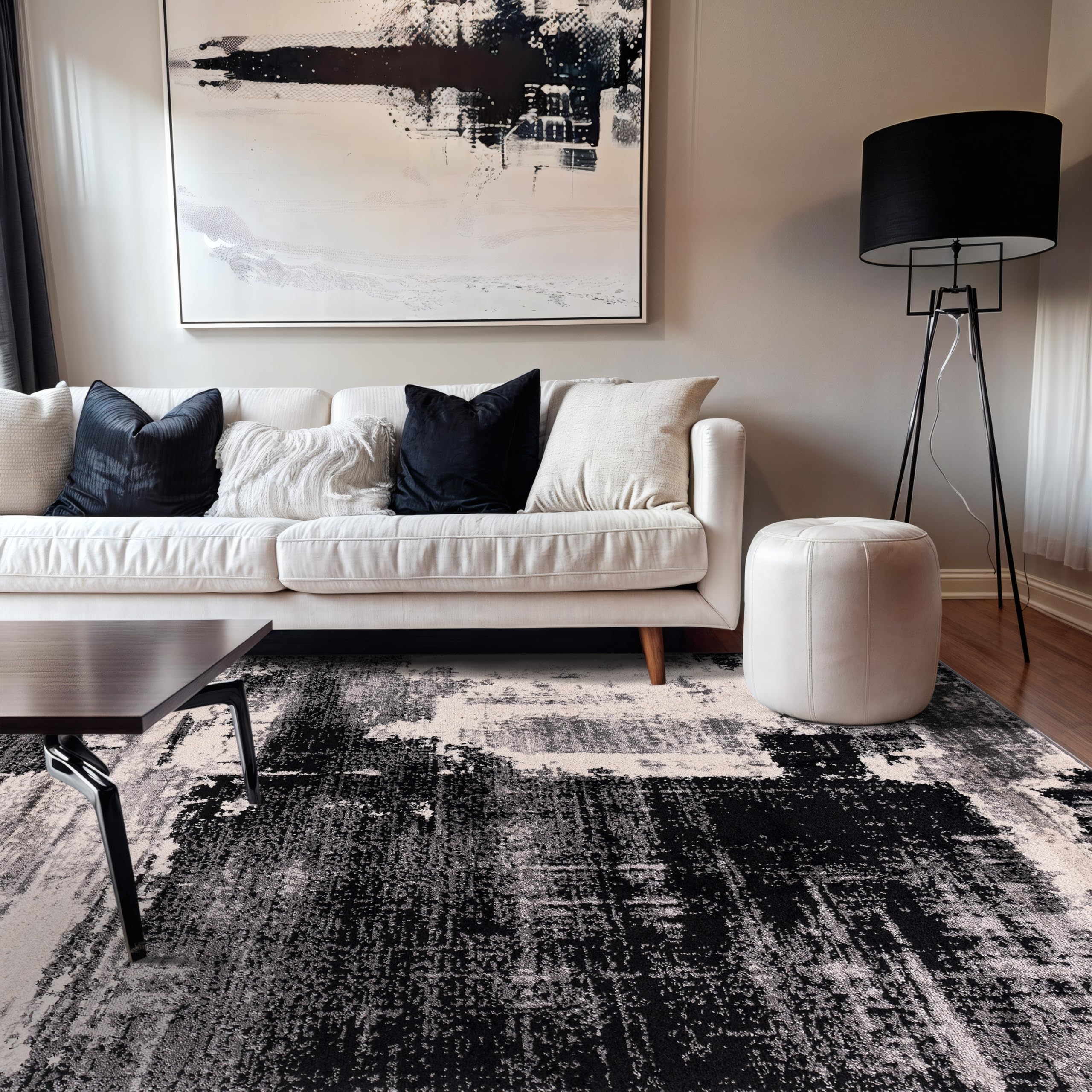 Rugshop Modern Abstract Design Non Shedding Soft Ideal for Living Room,Bedroom,Kitchen Area Rug 5' x 7' Black