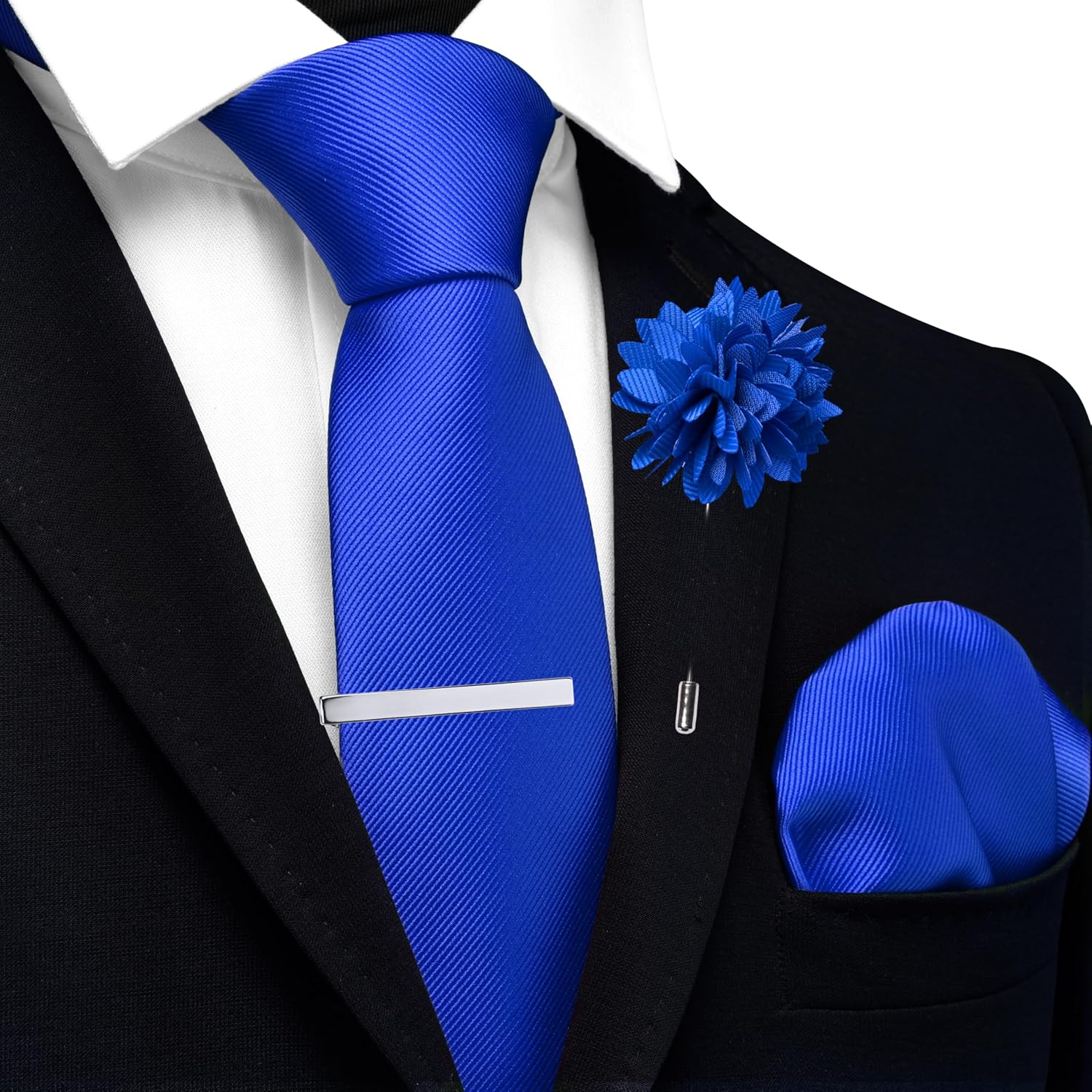 Branduce 3.15"（8cm） Solid Formal Tie and Pocket Square Plain Necktie Lapel Pin and Tie Clip Set for Men - Image 2