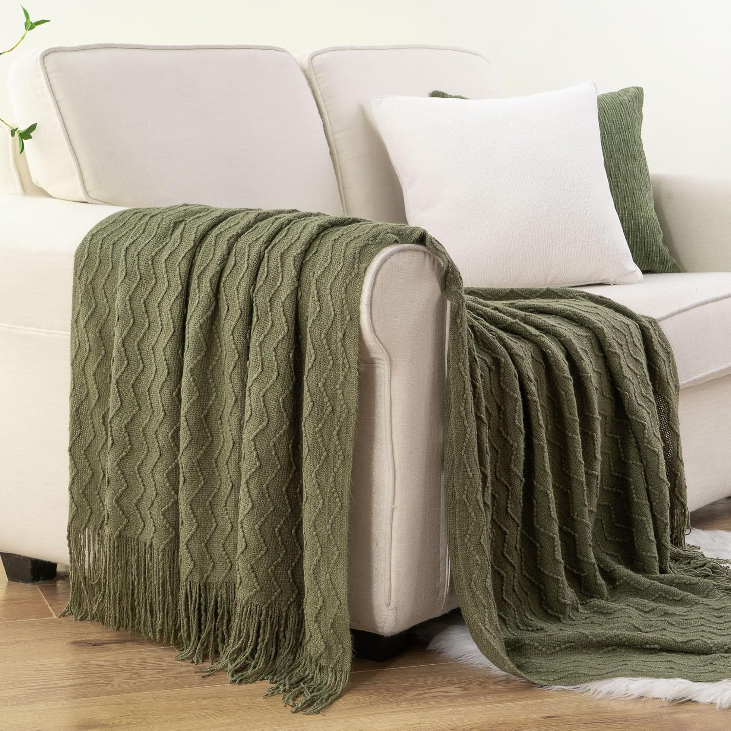 BATTILO HOME Throw Blanket for Couch, Textured Knit Throw, Olive Green Throws for Home Decor, Soft Blanket Throw for Bedroom Decor Housewarming Gifts, 50"x60" - Image 7