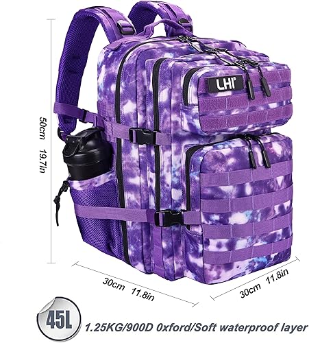 Miniatura 43 de LHI Military Tactical Backpack for Men Molle Daypack 45L Army 3 Days Assault Pack Bag Large Rucksack With Bottle Holder(12*20*12)