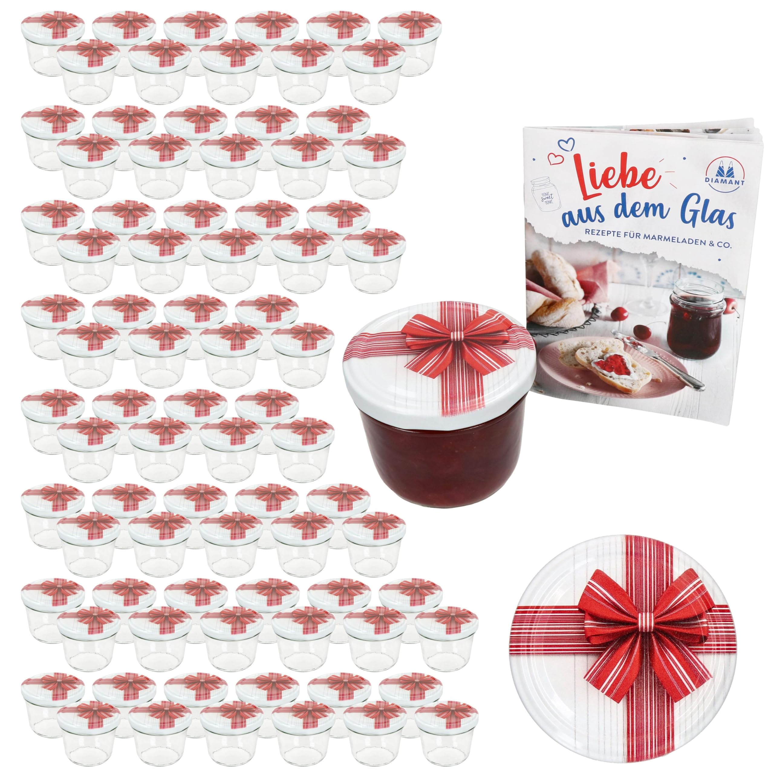 MamboCat 100er Set Sturzglas 230 ml mit Schraub-Deckel Geschenk I Einmachgläser + to 82 Deckel mit Diamant-Zucker-Rezept I Vorratsgläser einkochen & konservieren