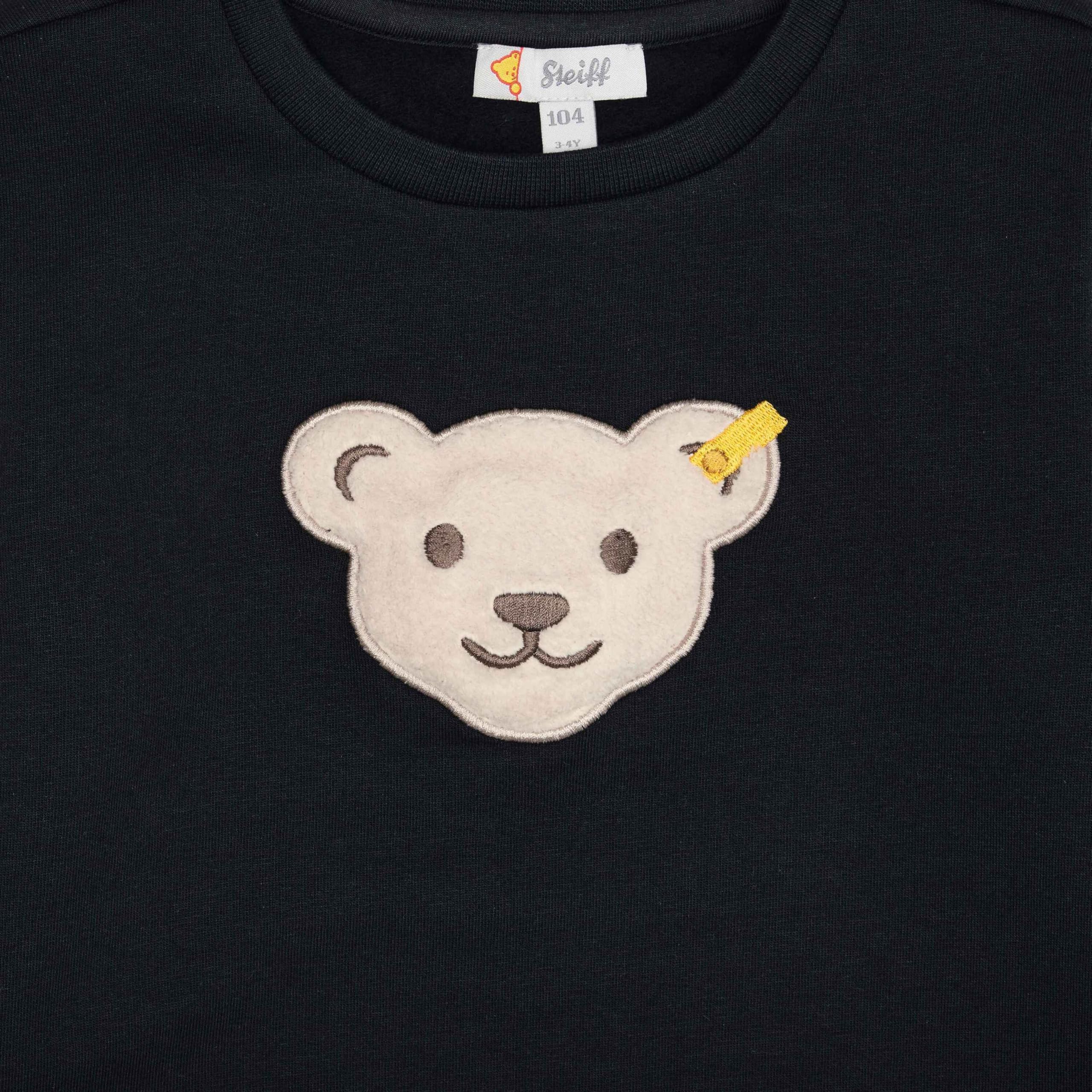 Steiff Felpa Senza Cappuccio con Testa di Orsetto con Squeezer Maglia di Tuta, Blu Navy, 104 cm Bambino