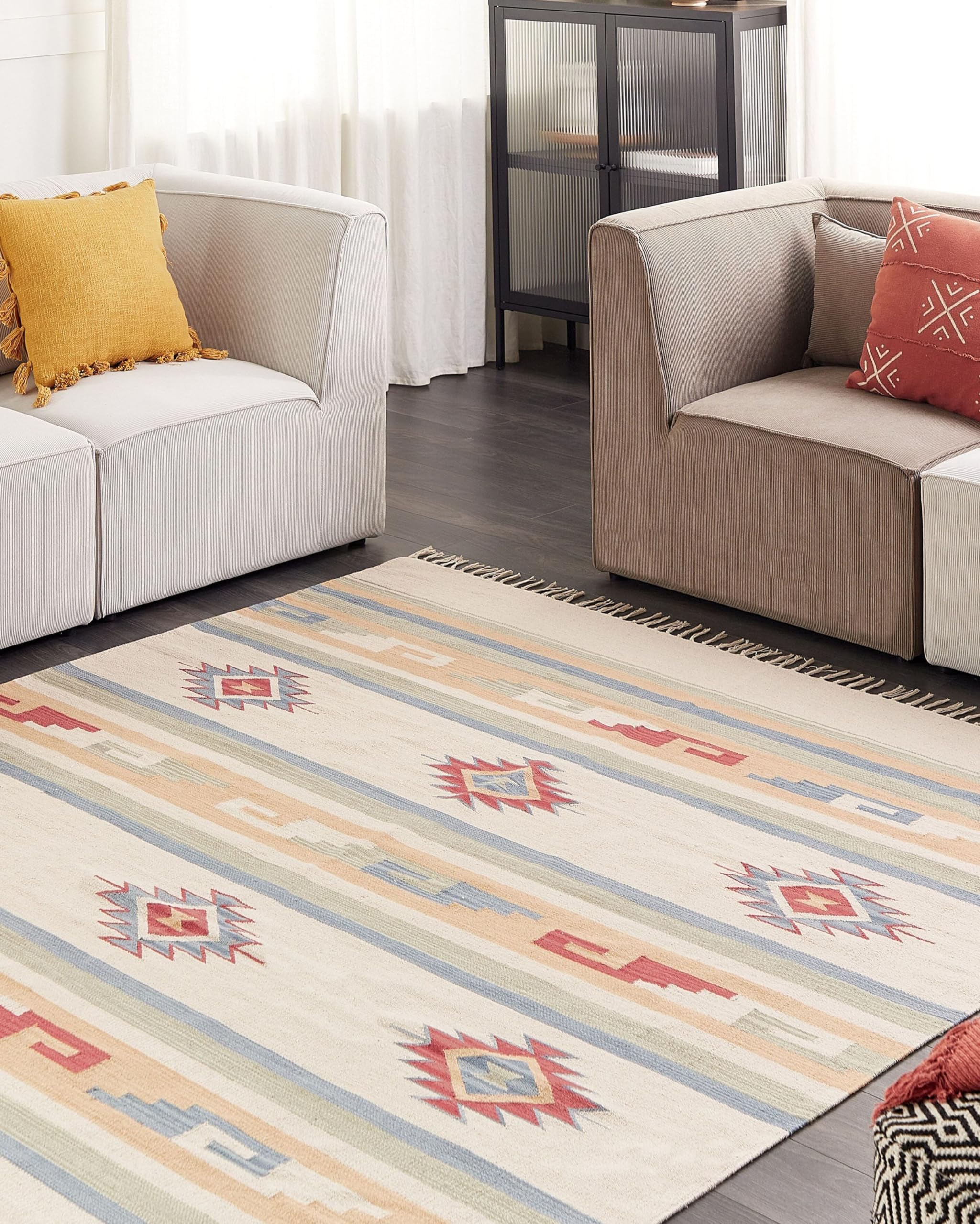 Tapis Kilim avec Motif Géométrique 200 x 300 cm en Coton Multicolore Aparan