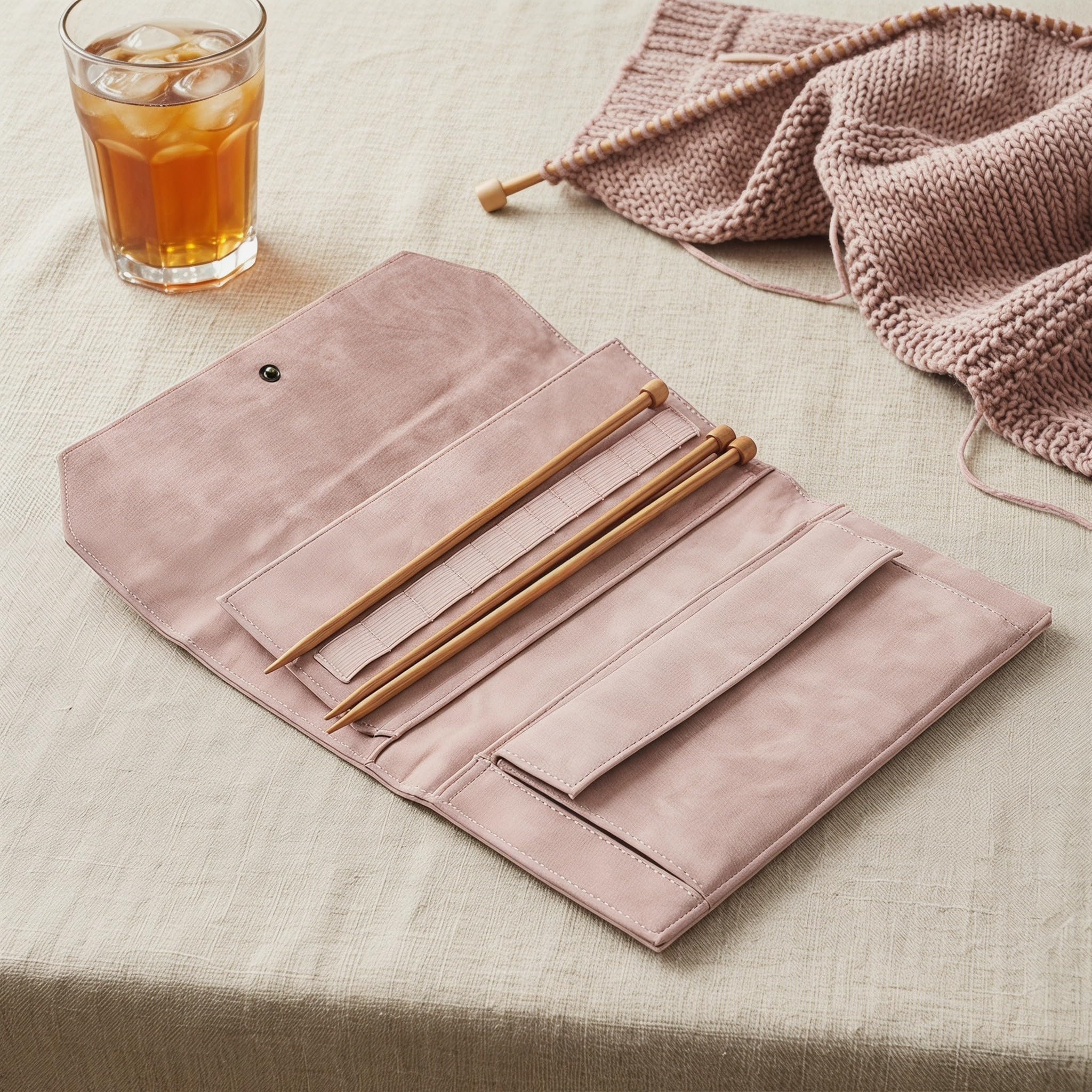 OSALADI 2 Pezzi Custodia Porta Aghi ad Anello Rosa in Pu con 13 Fessure Elastiche e Scomparti per Marcatori, Organizzazione Stabile per Cucito e Viaggio