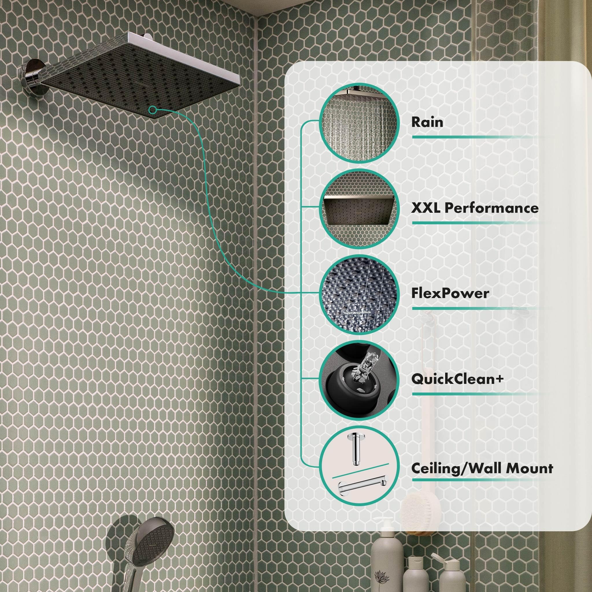 hansgrohe Activera Q - Kopfbrause, Duschbrause (290 x 180 mm), Regendusche mit 1 Strahlart für Wand- oder Deckenmontage, Brausekopf mit Antikalk-Funktion, Chrom, 28737000