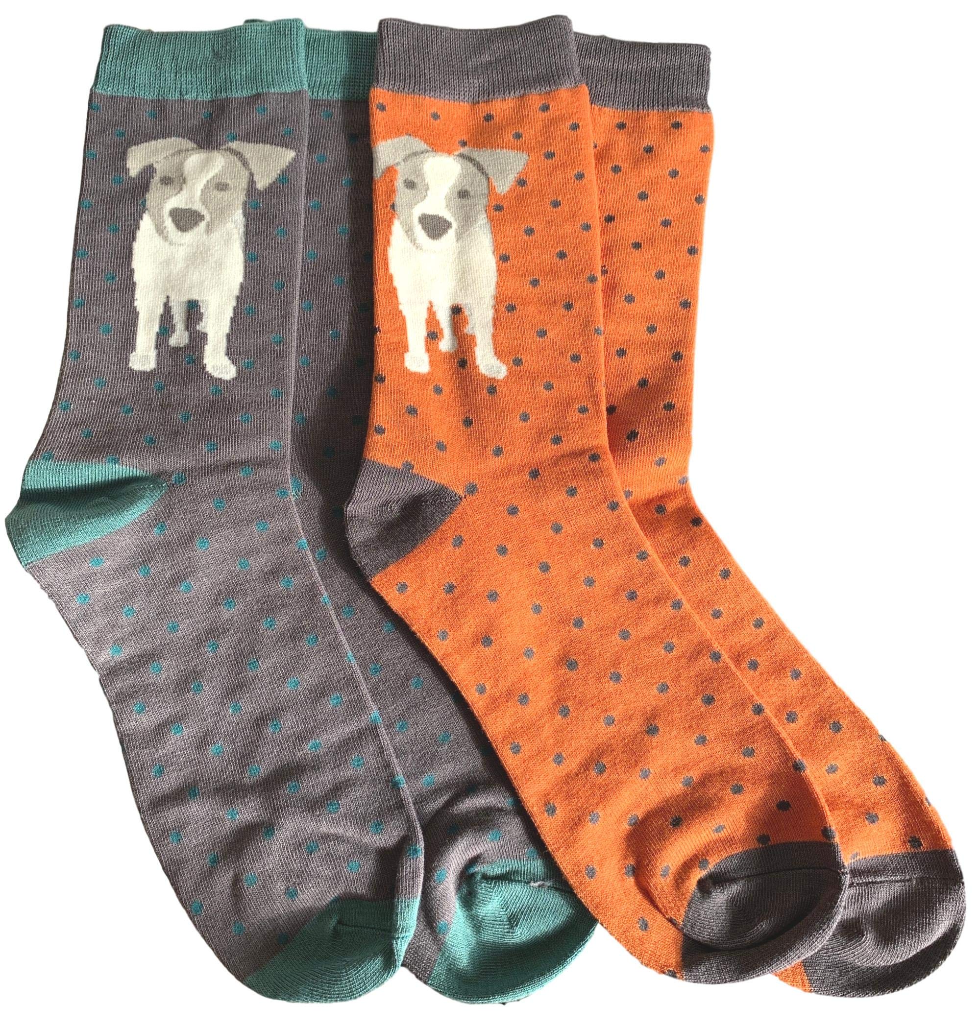 Purple Possum® Mens Socks Jack Russell 2 Pair Multi Pack Dogs Bamboo Cotton Blend Fun Novelty Sock Gift Idea (Grey/Orange)