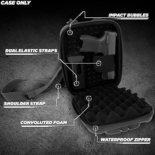 Miniatura 9 de CASEMATIX Estuche compacto de pistola de bloqueo para pistolas pequeñas de 0.354 in con clip extra, estuche portátil de pistola EVA con espuma, clip