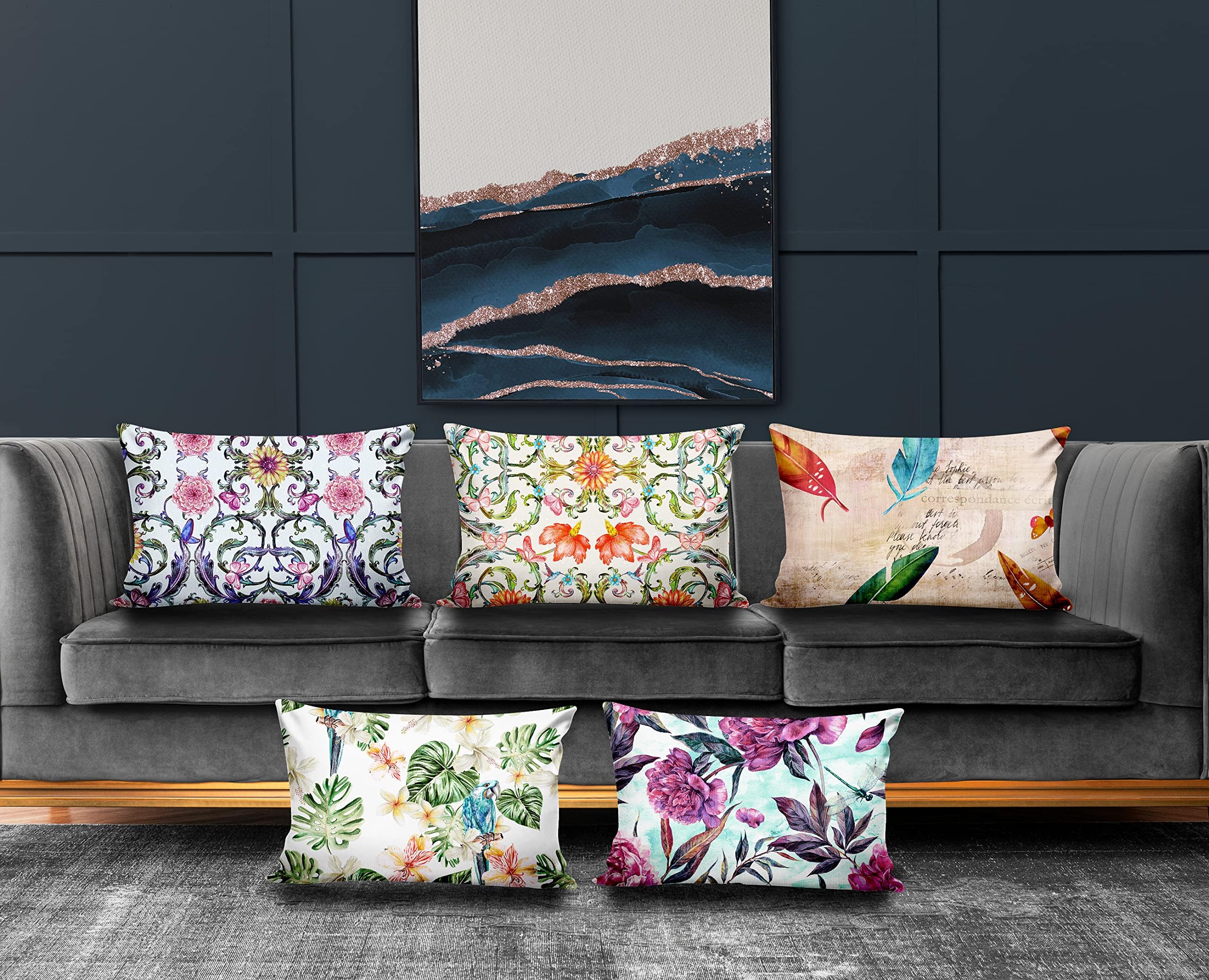 Ultimate Trends Polyester Digital Modern Printed Cushion Cover 12x18 Set of 5, Multi Color (UTCS-1048)