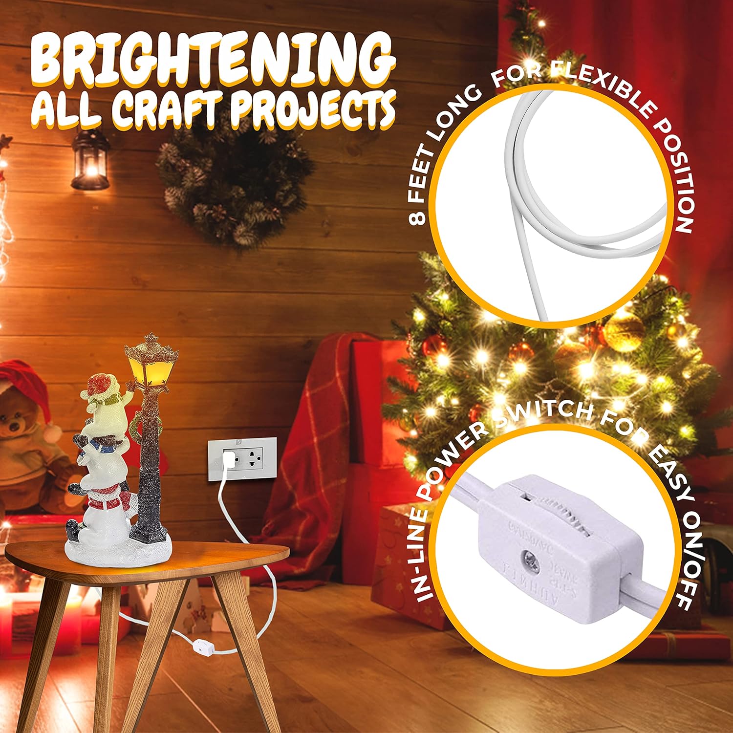 OHLECTRIC 8 Ft Lamp Cord Set with Clip-in Socket, Switch and Plug – Ideal for Candelabra Base Bulb with Power Switch for Easy On/Off Operation – Used in Festive Christmas Lighting, OL-39995