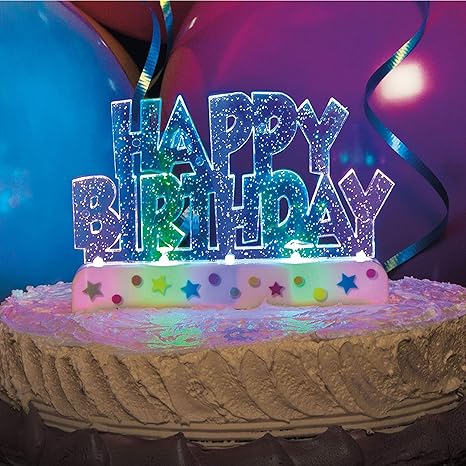 Amazon Com Way To Celebrate Flashing Multicolor Happy Birthday Cake Decoration Home Kitchen