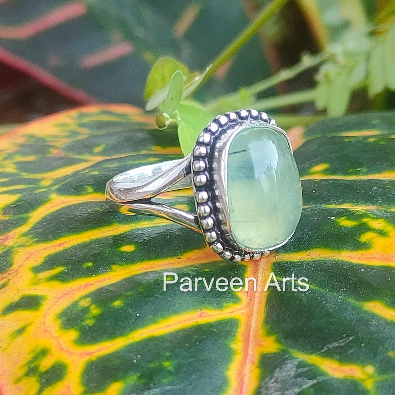 Genuine Prehnite Gemstone Oval Ring, Solid 925 Sterling Silver Statement Ring, Delicate Ring, Amazing Handmade Fine Jewelry for Women Fashion Jewelry for Gift Jewelry For Mother Day Gift - Image 5