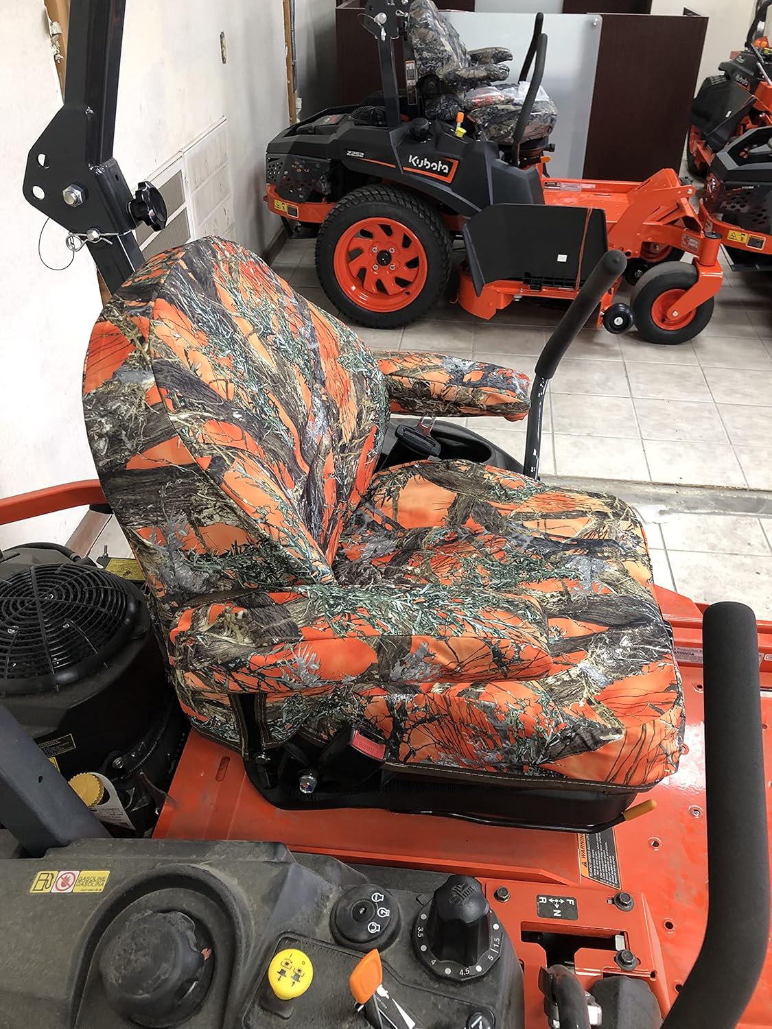 Durafit Seat Covers, Custom Fit Kubota Seat Cover for 2021 and Newer for KUBOTA Zero Turn Mowers Z422 Series in Orange Camo Waterproof Endura Fabric