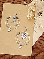 Vista 7 de Sacina Aretes góticos de sol y luna, aretes de luna y estrella, aretes de estrella, aretes de luna para mujer, aretes colgantes de estrella, aretes