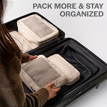 Aerotrunk Compression Packing Cubes for Suitcases - Double Zipper Compression Luggage Organizers - Washable Travel Packing Cubes (4-Pack, Black)
