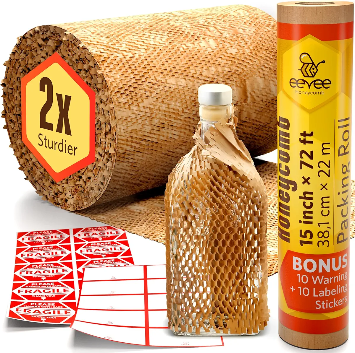 Honeycomb Packing Paper for Moving Roll 15” x 72’ Eco Friendly Honeycomb Paper Great Alternative to Bubble and Foam Wrap for Shipping Packing Moving Supplies