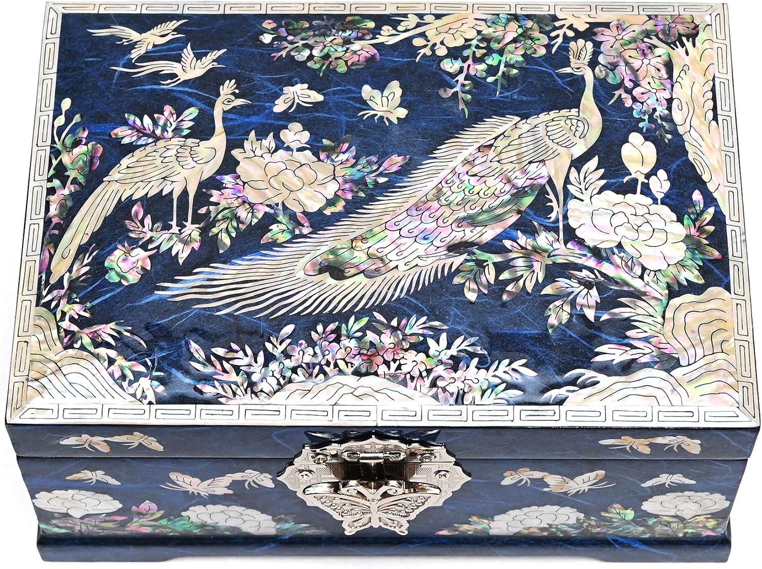 MADDesign Mother of Pearl Jewelry Box Multilevel Peacock Design