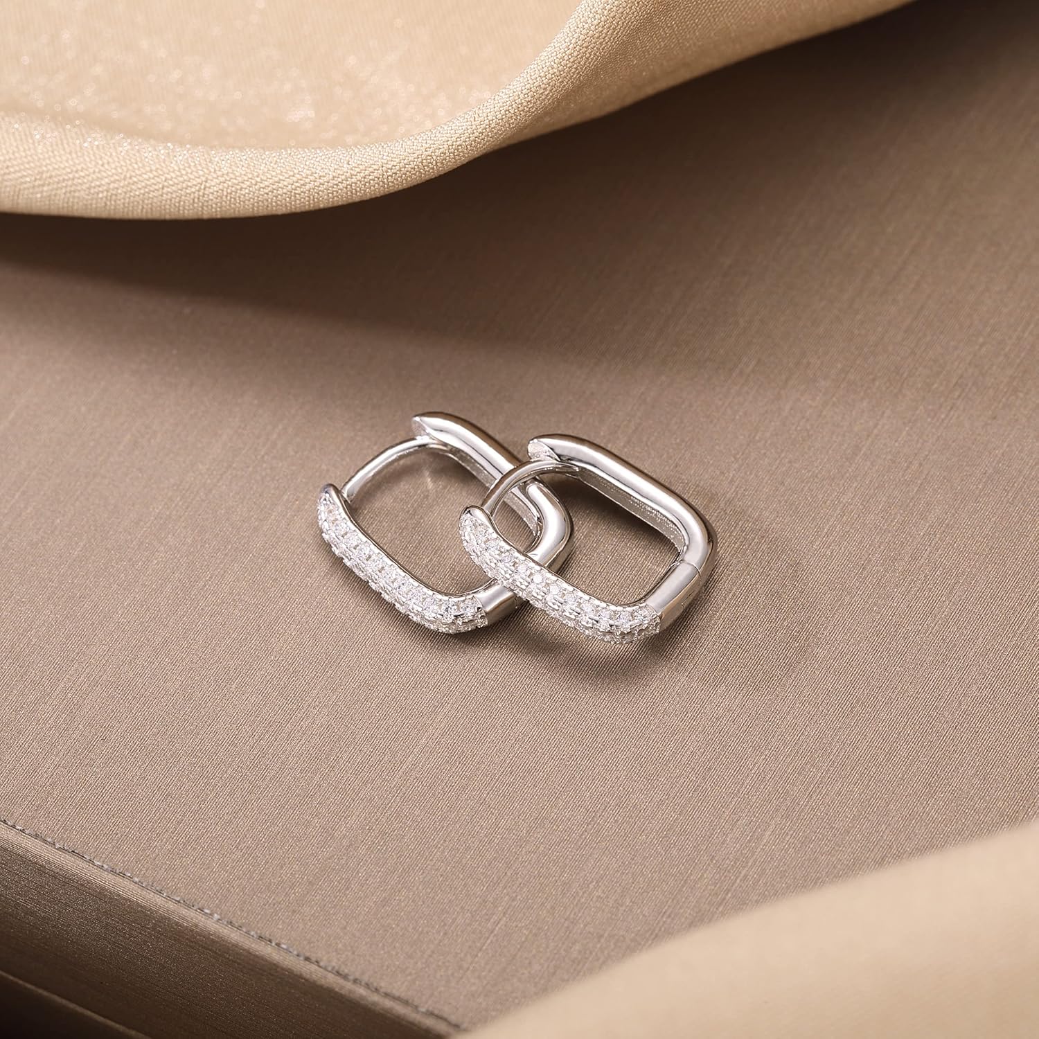 Reffeer Solid 925 Sterling Silver CZ U Hoop Earrings for Women Teen Girls Small Chunky Hoop Earrings U Thick Huggie Earrings